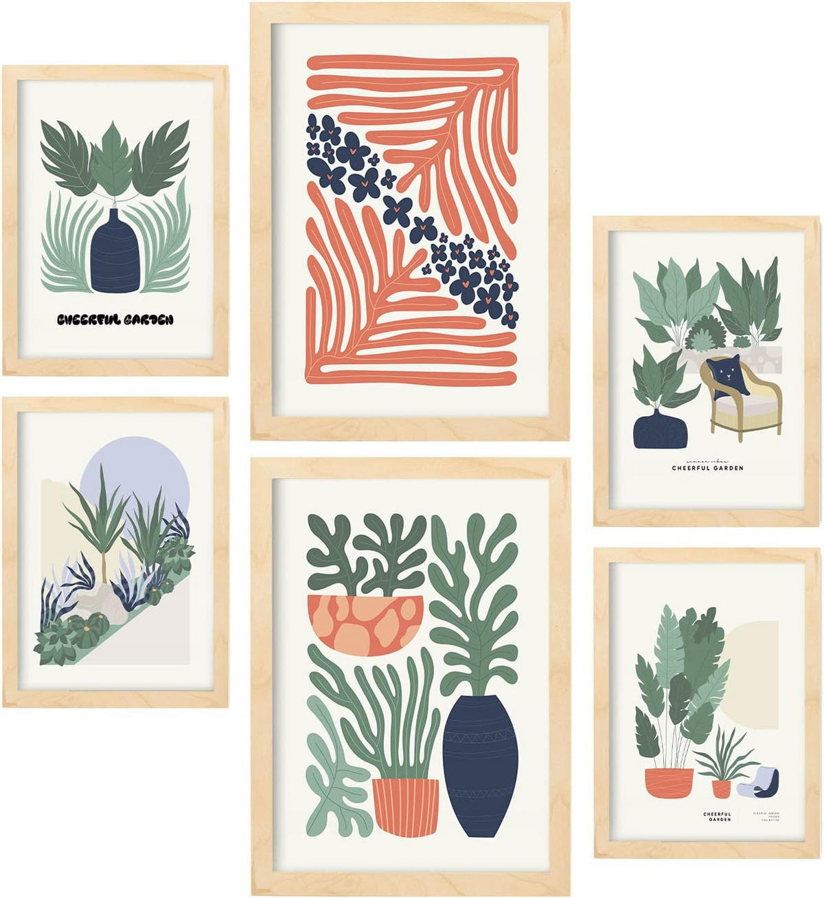POSTER Set Mit 6 Minimalistischen In Pastellfarben Sommerkollektion Drucke Von Landschaften Und Natur Für A3 & A4 Rahmen Aus Hellem Holz - Beige, Papier (29/3cm) - Nacnic