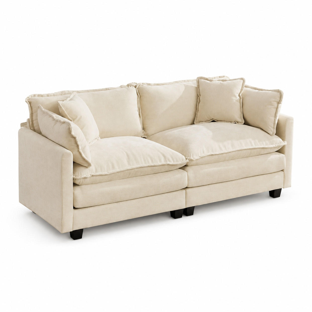2-SITZER SOFA Chenille Beige modular - Beige, Textil (198/84/75cm) - WISHDOR