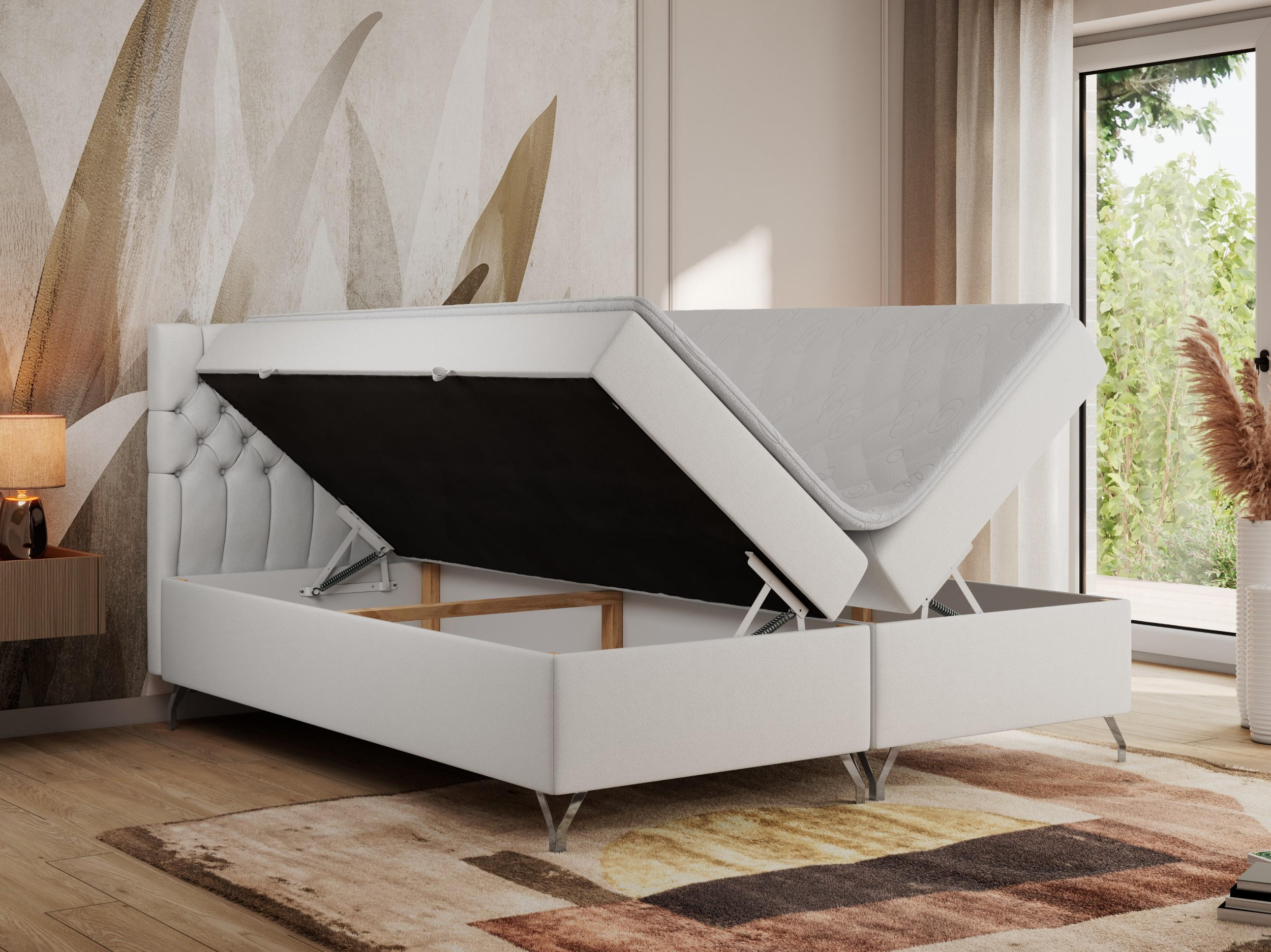 Thumbnail - MKS Boxbett, Weiß, Textil, 2-Sitzer, H4, 7-Zonen, Rechteckig, 160x200 cm, Schlafzimmer, Betten, Boxspringbetten