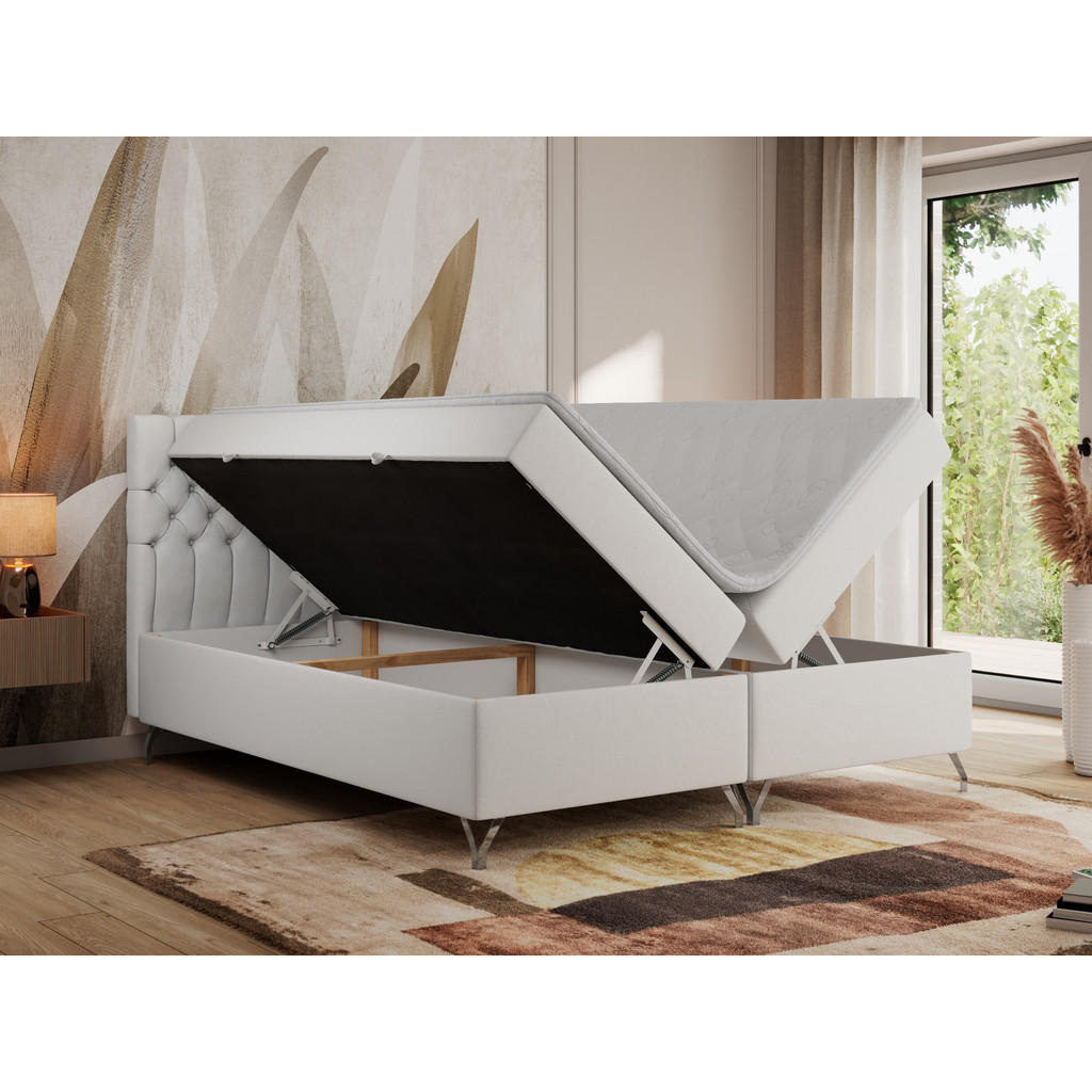 Thumbnail - MKS Boxbett, Weiß, Textil, 2-Sitzer, H3, 7-Zonen, Rechteckig, 180x200 cm, Schlafzimmer, Betten, Boxspringbetten