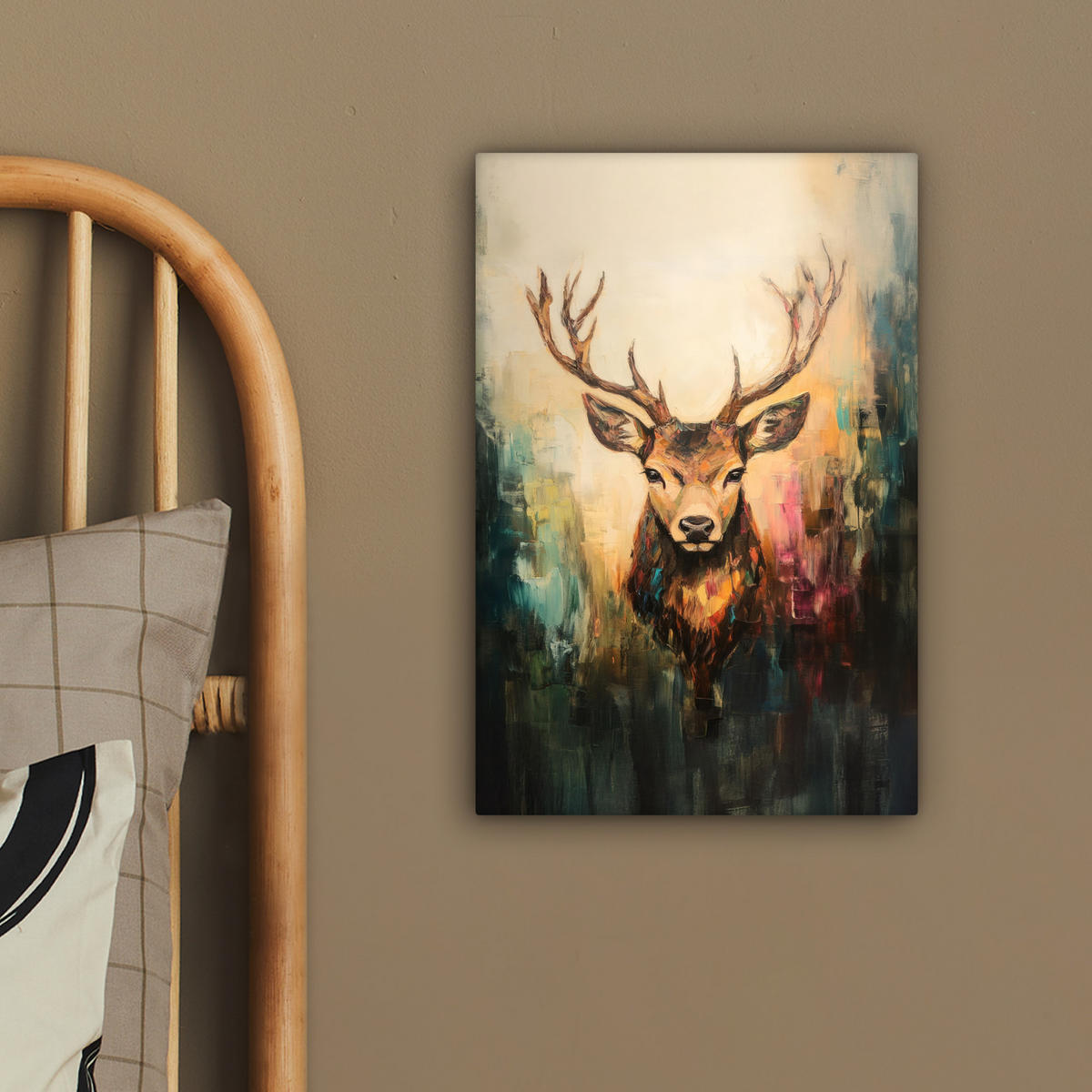 LEINWANDBILD Hirsch - Gemalt - Geweih - Braun 20x30 cm - Haselnussfarben, Textil (20/30cm) - MuchoWow