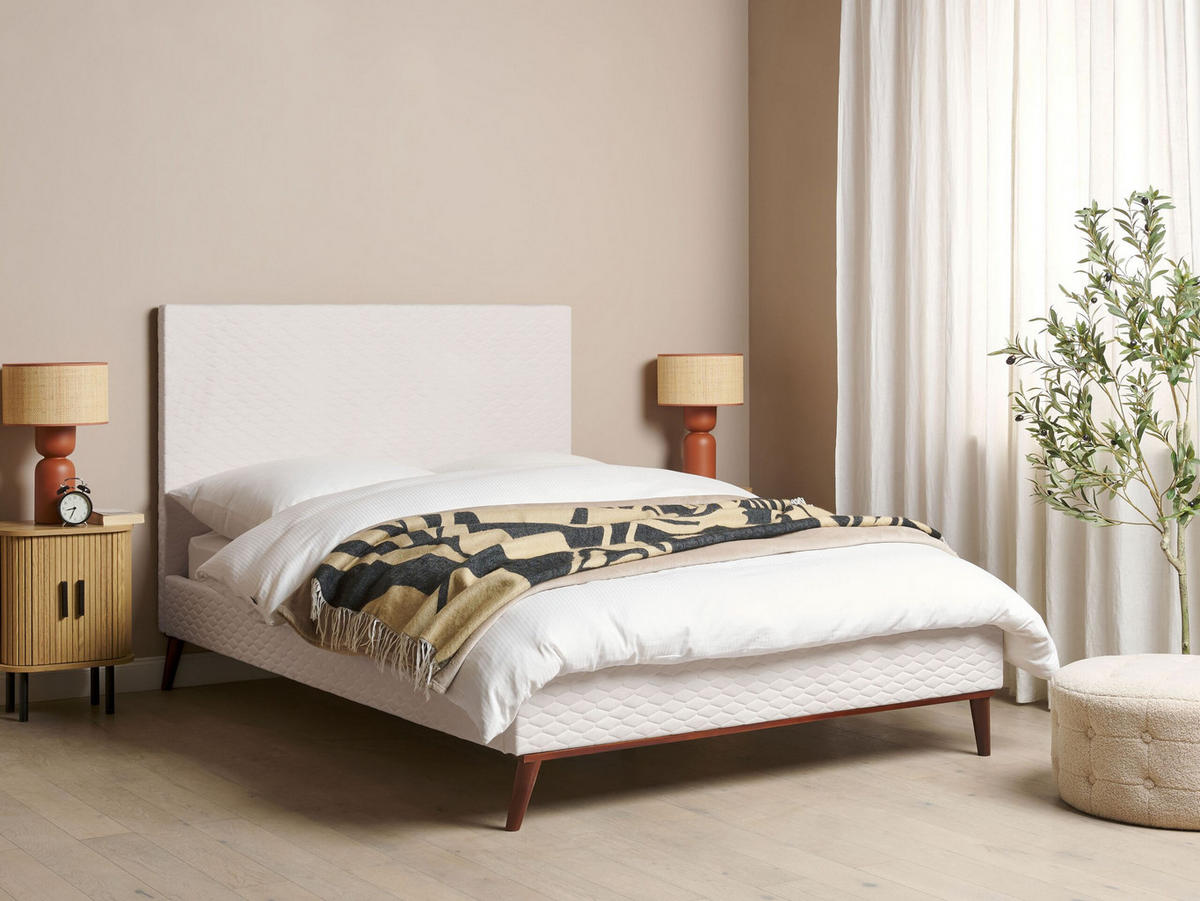 POLSTERBETT mit Lattenrost 140x200 cm Weiß Bayonne - Creme, Textil (140/200cm) - Beliani