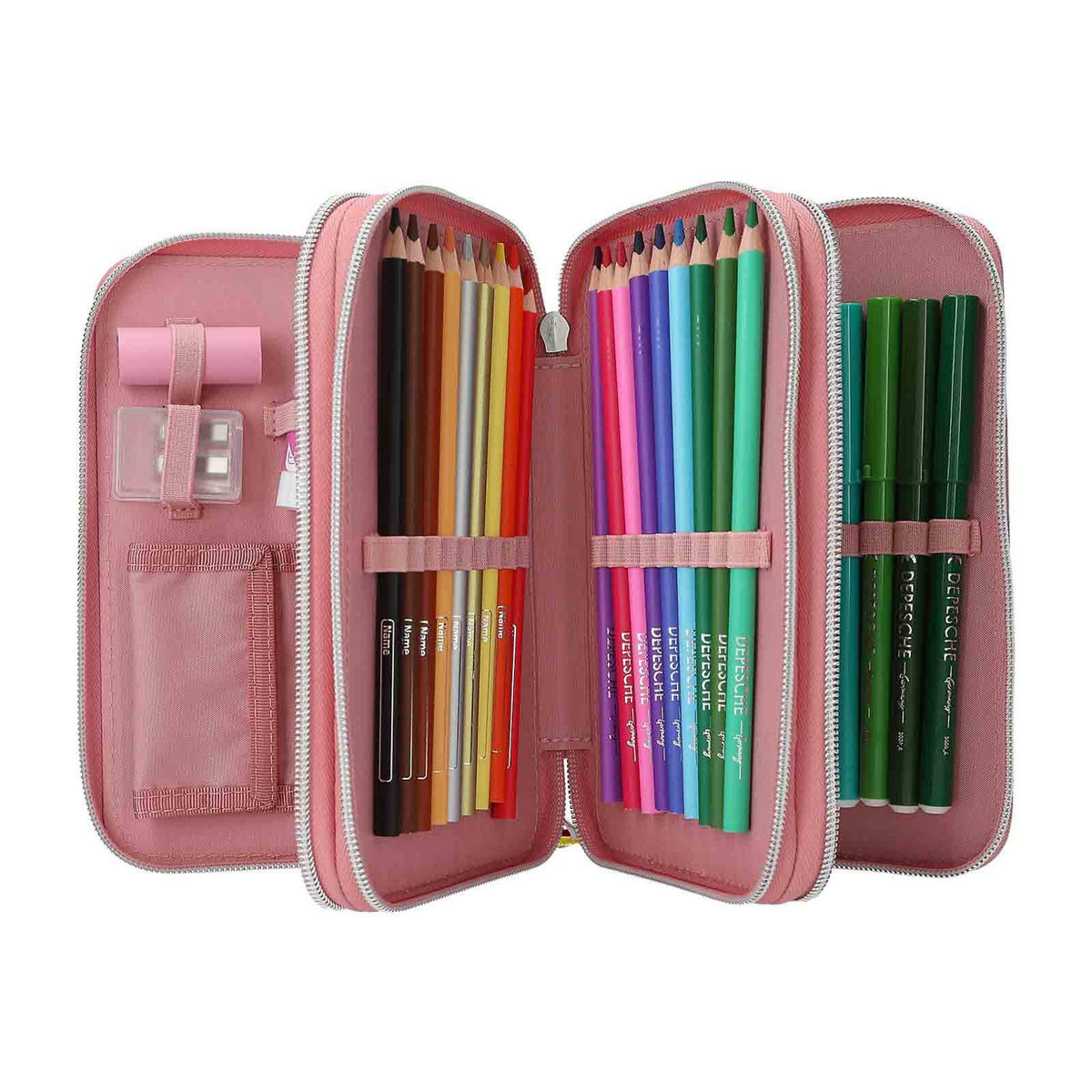 3-FACH FEDERTASCHE MIT AFFEN-APPLIKATION JUICY INKL. STIFTE TOPModel altrosa 7,5 x 13 x 20 cm - Altrosa, Kunststoff (13/20/7.5cm) - Depesche Germany