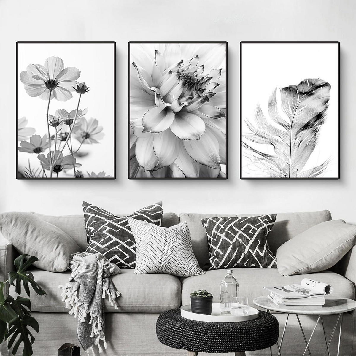 POSTER Set 3-teilig Schwarz-Weiß Schmetterling Blume 40x50cm - Multicolor, Papier (40/0.5cm) - LUXUSKOLLEKTION