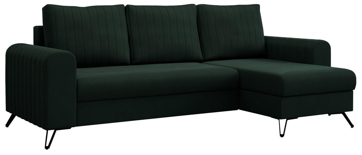 ECKSOFA Axel Samt Grün - Schwarz/Grün, Textil/Metall (242/140cm) - MKS