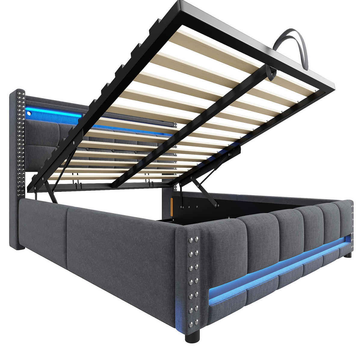 POLSTERBETT mit Stauraum und LED 140x200 cm Grau - Grau, Metall (140/200cm) - Meubliv