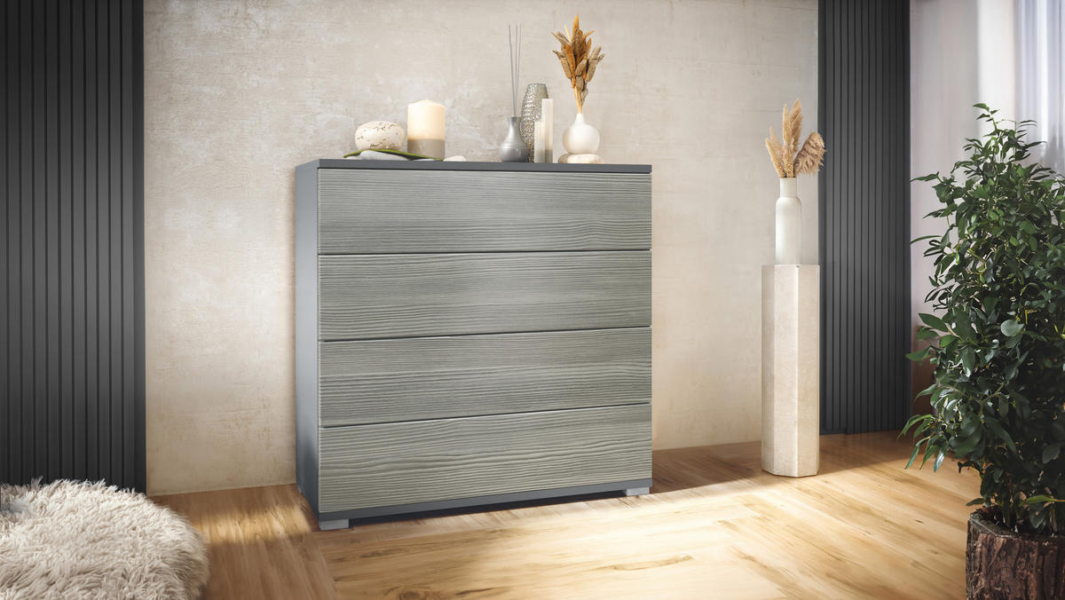 KOMMODE Pavos Avola-Anthrazit - Anthrazit/Hellgrau, Holzwerkstoff (76/76/35cm) - Vladon