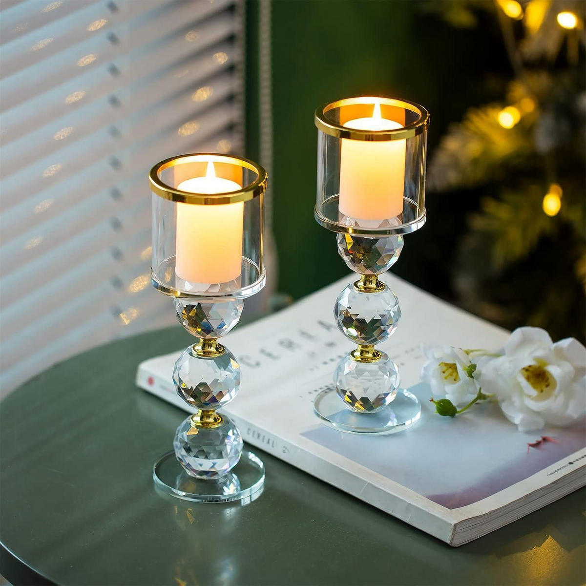 KERZENSTÄNDER 2-teiliges Set Kristall Glas Gold 19,5 cm - Goldfarben, Glas (7/19.5/7cm)