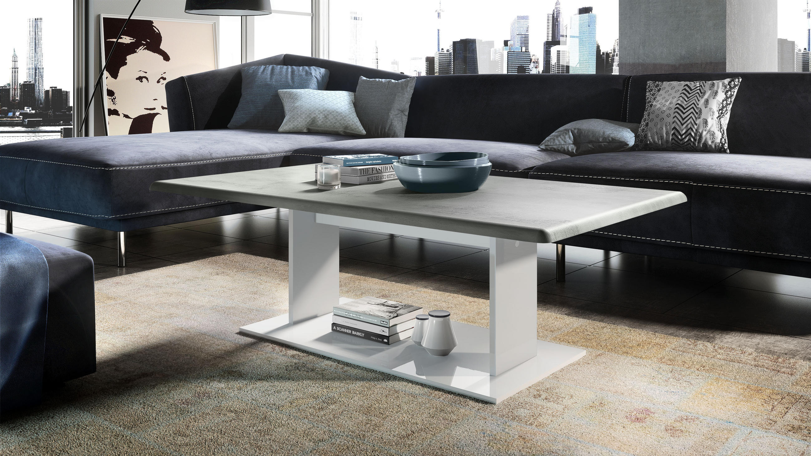 COUCHTISCH Mono Tischplatte in Beton Oxid Optik - Hellgrau, Holzwerkstoff (70/120/40cm) - Vladon