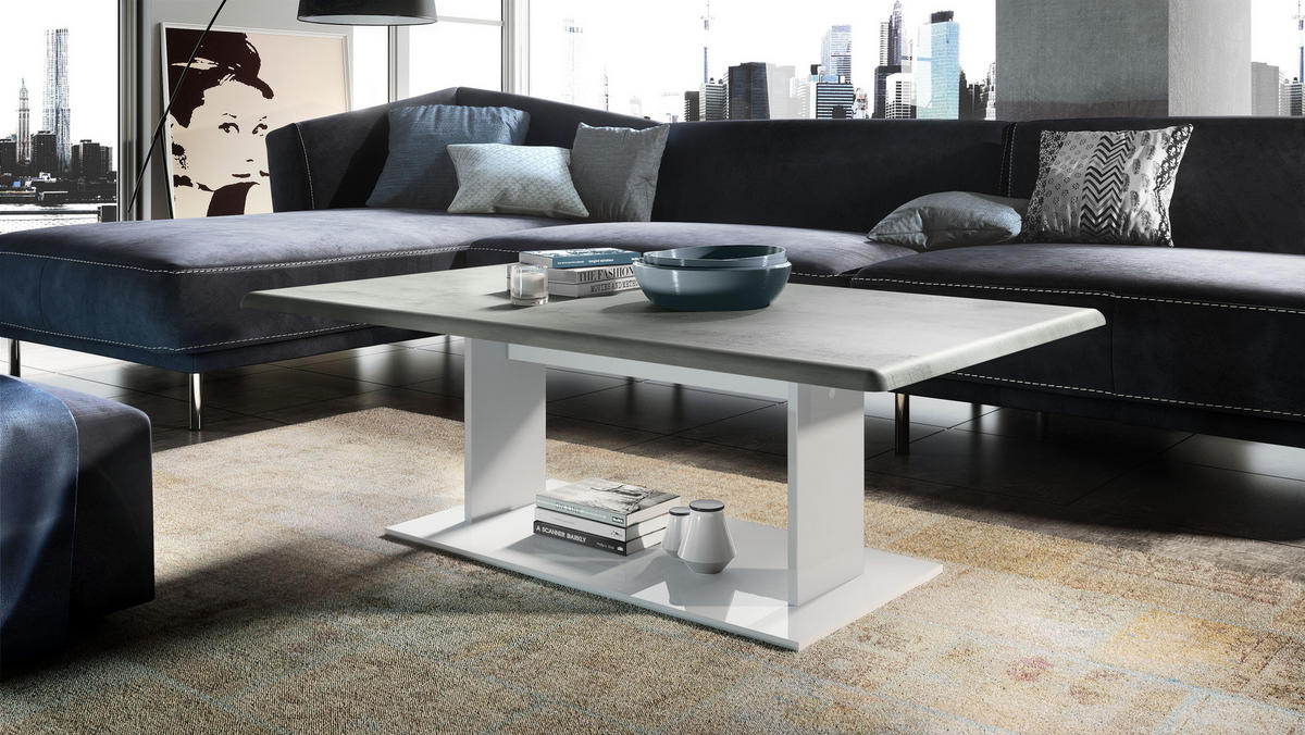 COUCHTISCH Mono Tischplatte in Beton Oxid Optik - Hellgrau, Holzwerkstoff (70/120/40cm) - Vladon