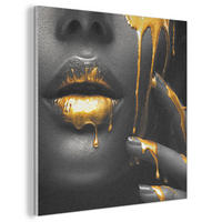 AKUSTIKBILD Frau - Schwarz - Gold - Gesicht - Lippen Akustikpaneele 80x80 cm - Goldfarben, Kunststoff (80/80/0.9cm) - MuchoWow