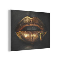 AKUSTIKPANEEL Frau - Porträt - Lippen - Gold - Schwarz 100x70 cm - Schwarz, Textil (100/0.9/70cm) - MuchoWow