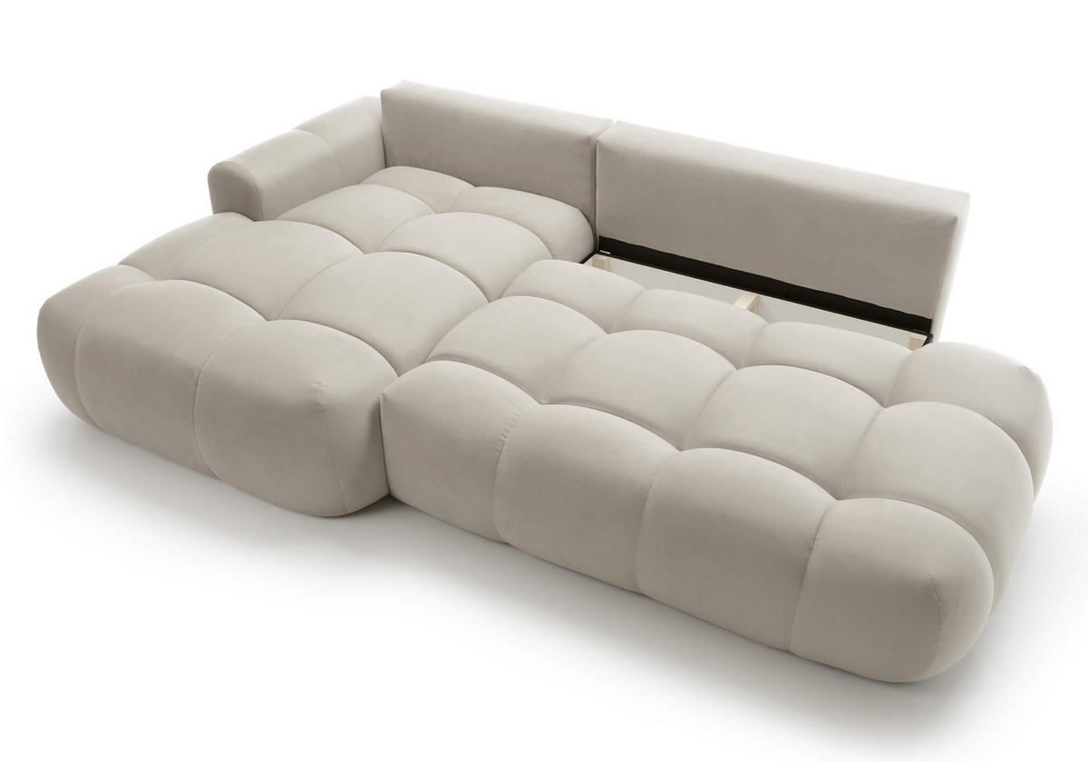 ECKSOFA Ombo Graubeige Velours 280 cm - Greige/Schwarz, Kunststoff/Textil (284/167cm) - Selsey