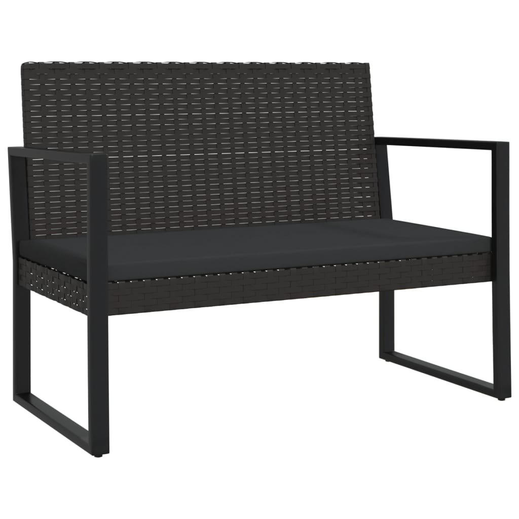 GARTENBANK mit Kissen Schwarz 106 cm Poly Rattan - Schwarz, Holz (106/74.5/57cm) - furnicato