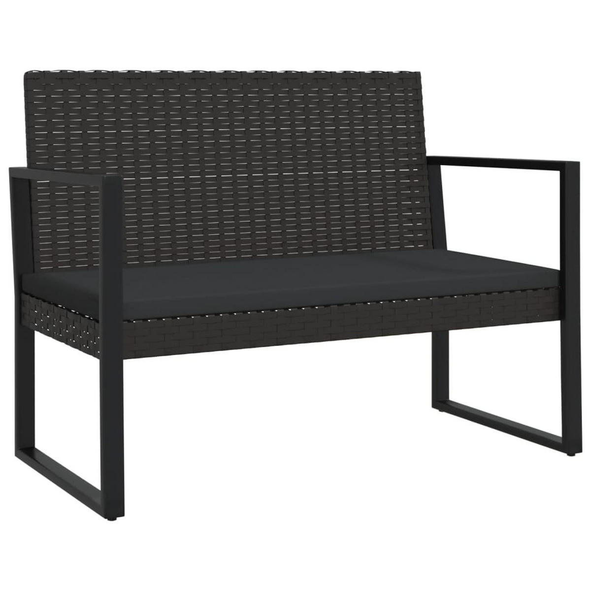 GARTENBANK mit Kissen Schwarz 106 cm Poly Rattan - Schwarz, Holz (106/74.5/57cm) - furnicato