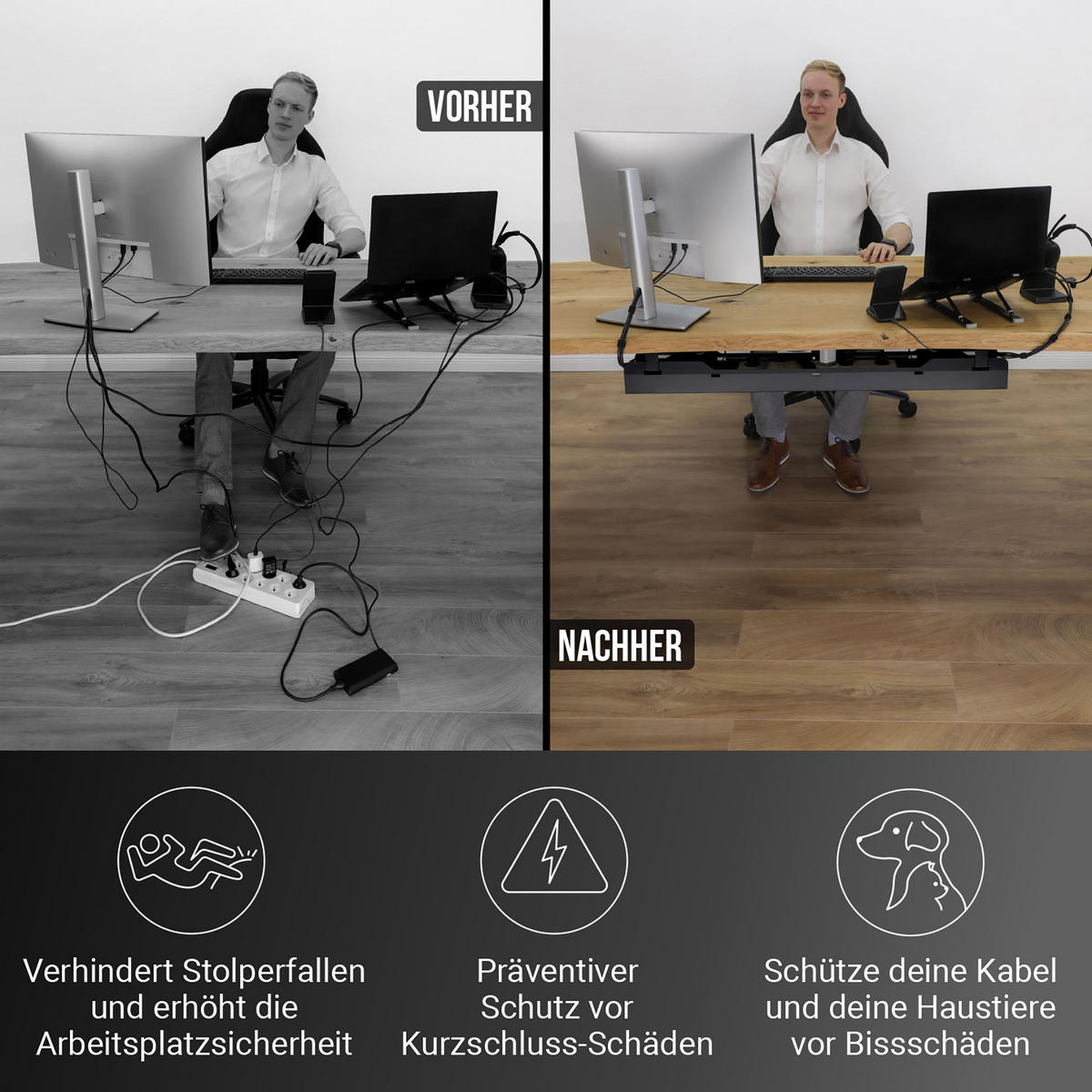 KABELWANNE Schreibtisch - Kabelmanagement, schwarz - Schwarz, Metall (90/10.8/13cm) - Ultimate Setup