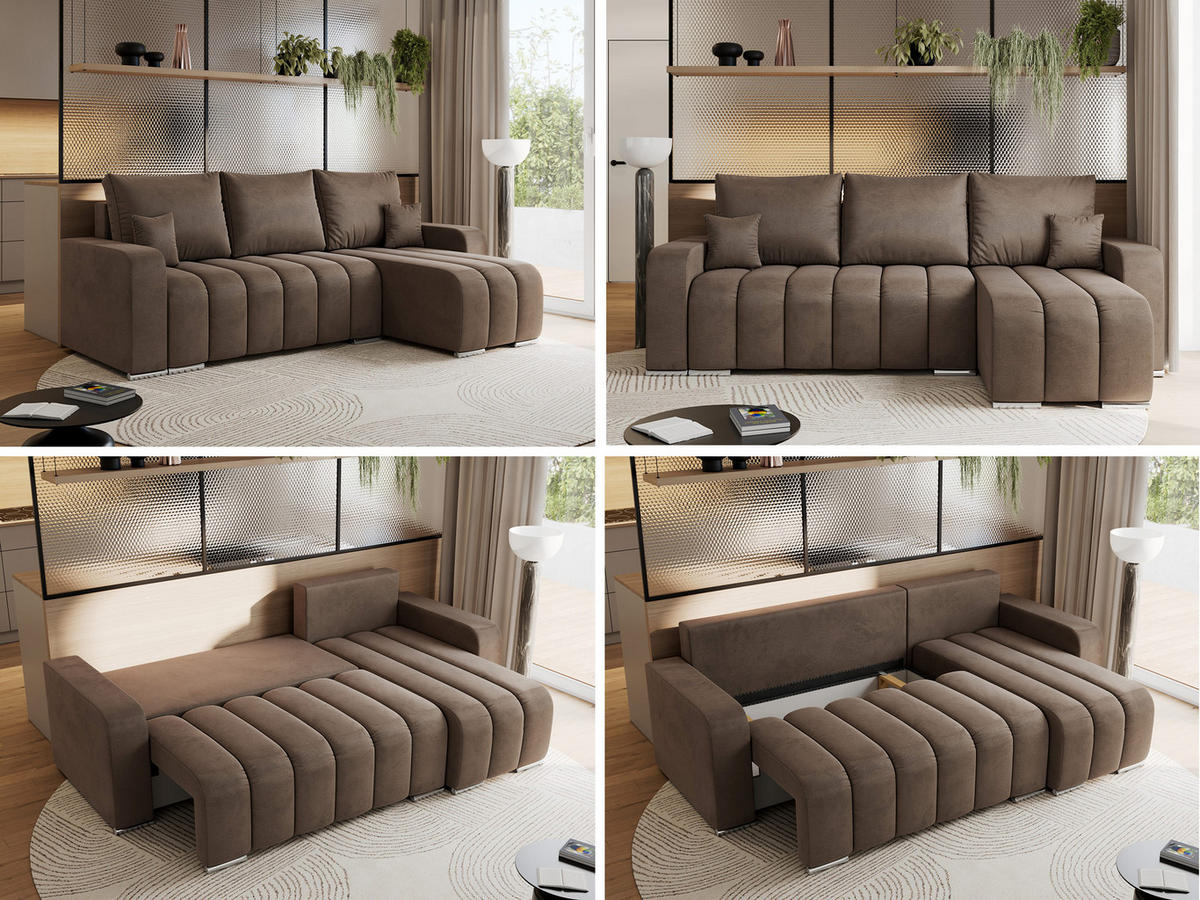 ECKSOFA KIRASSO L Braun Velvet - Braun/Grau, Textil (245/147cm) - MKS