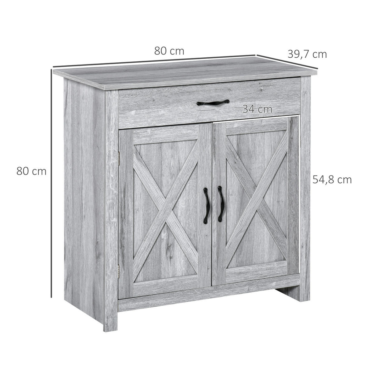 SIDEBOARD Hellgrau Holzoptik 80/39,7/80 cm - Grau, Holz (80/80/39.7cm) - PANGIVO