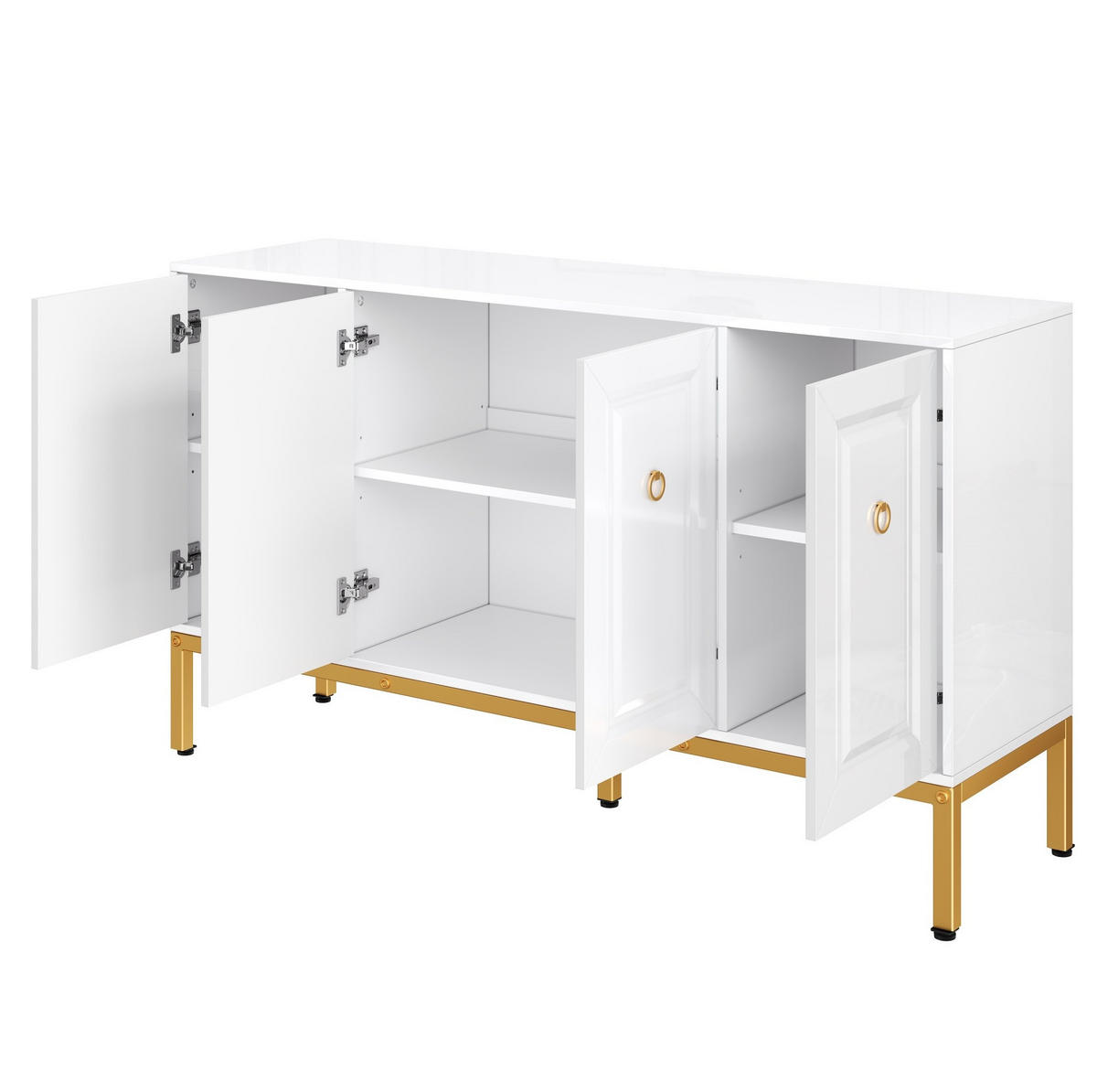 SIDEBOARD 140/40/80 cm in Weiß Hochglanz mit 4 Türen & goldfarbenen Metallbeinen - Weiß, Holzwerkstoff (140/80/40cm) - BEAOK