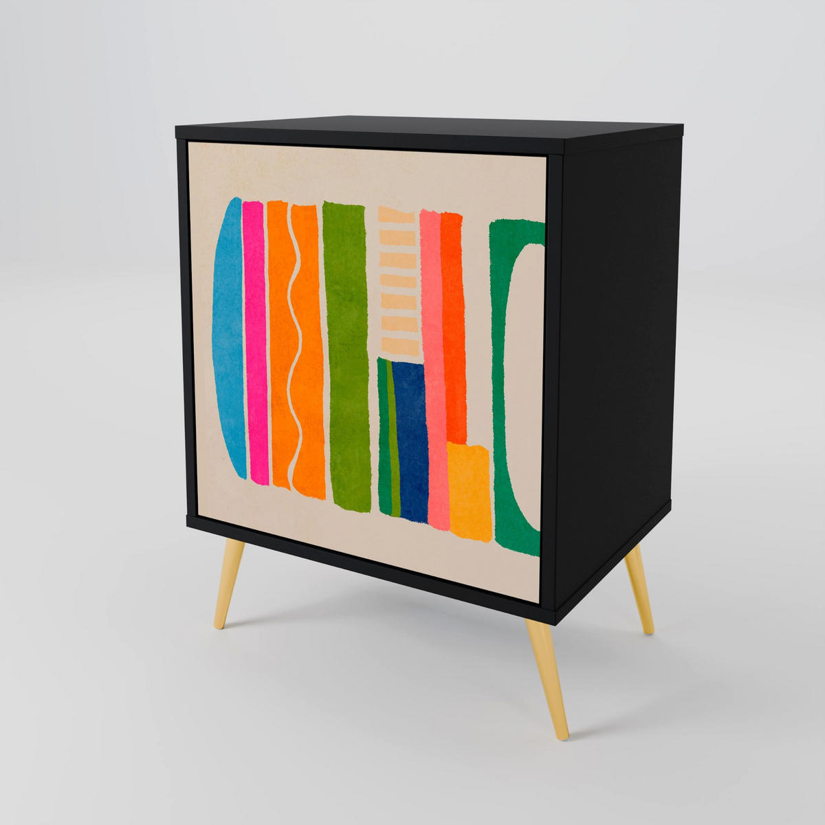 SIDEBOARD GEOMETRIC SHINE, Schwarz, 57,5x42x72,5 cm, Schwarze Metallfüße - Multicolor/Schwarz, Holzwerkstoff/Metall (57.5/72.5/42cm) - SpaceRebels