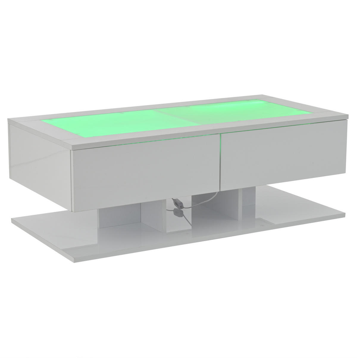 COUCHTISCH 100/50/35 cm aus Spanplatte mit Glasplatte, 2 Schubladen und LED-Beleuchtung, Weiß - Weiß, Holzwerkstoff (100/50/35cm) - Redom