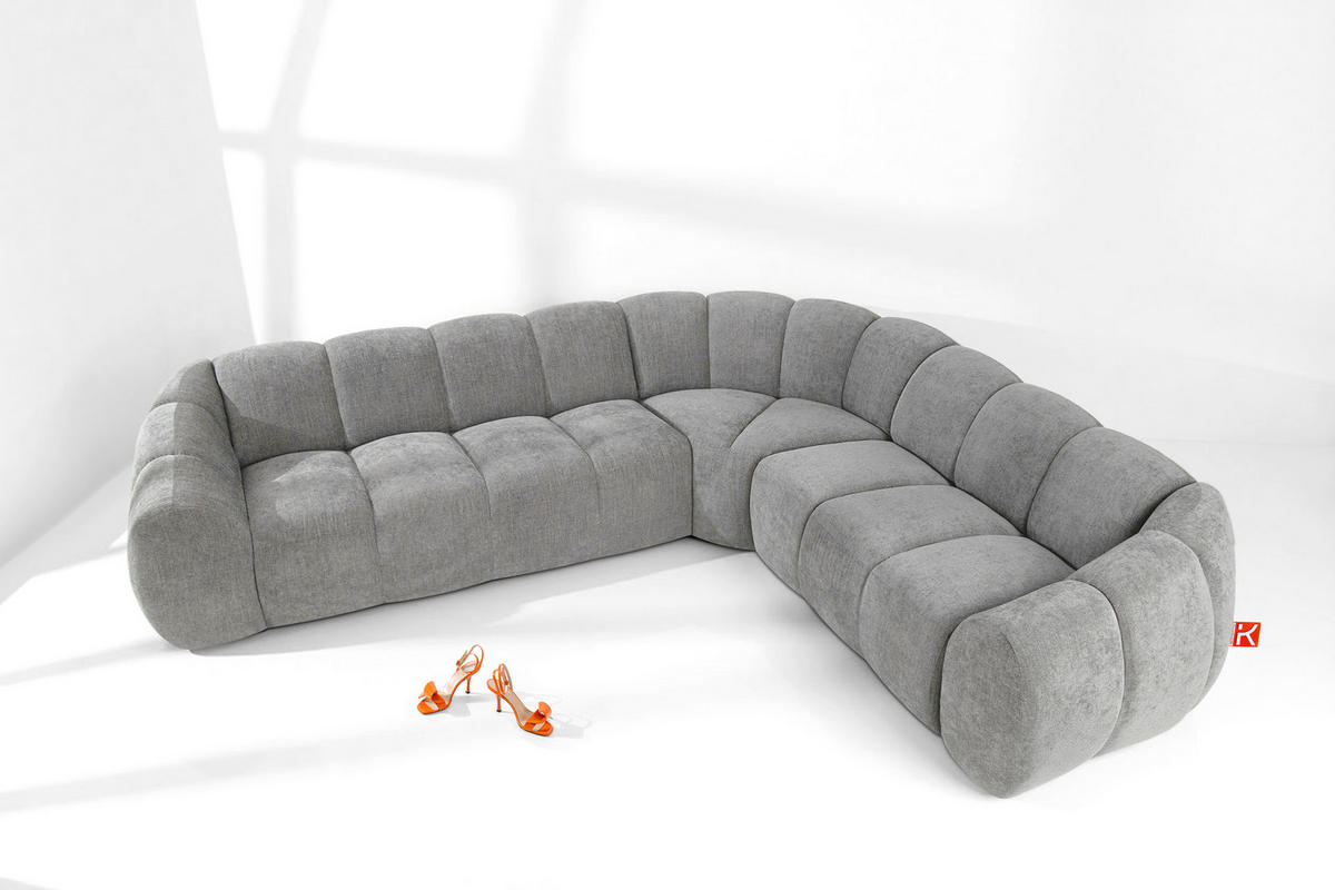 ECKSOFA RECHTS FLAVA, hell Aschgrau - Hellgrau, Holz/Holzwerkstoff (310/270cm) - KONSIMO®