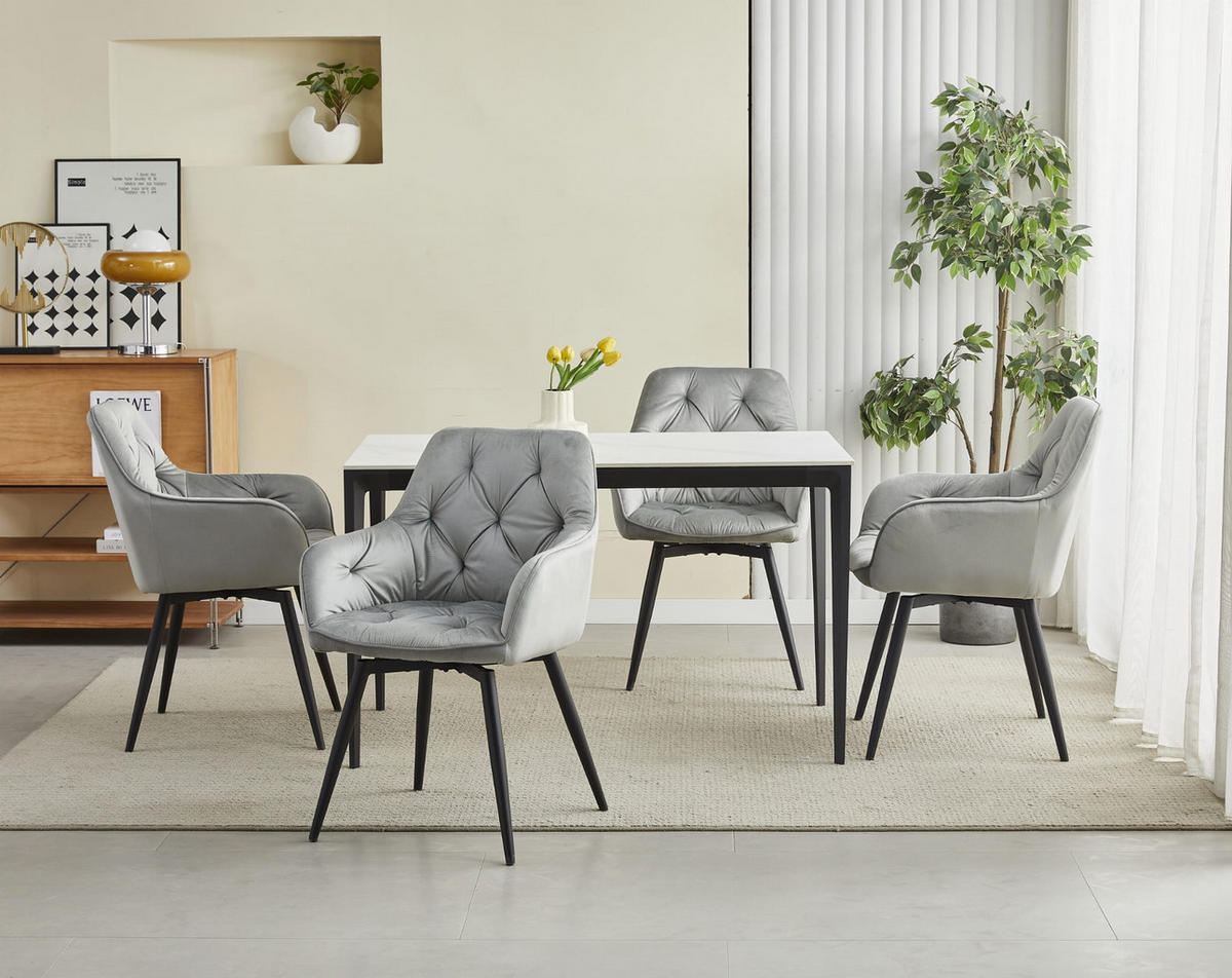 ESSZIMMERSTUHL LUKK360 silbergrauer Sitz, schwarze Beine - Silberfarben/Schwarz, Textil (56/84/61cm) - Valora