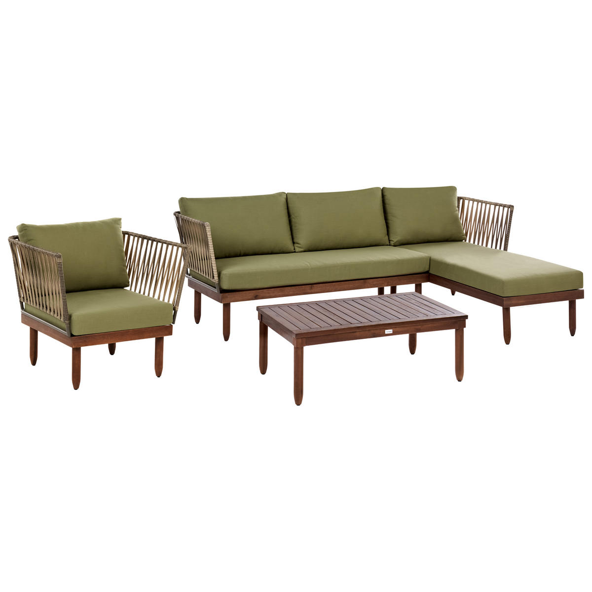 LOUNGE-SET mit Tisch 4-Sitzer Akazienholz linksseitig Dunkelbraun/Grün Cremona - Braun/Grün, Holz - Beliani