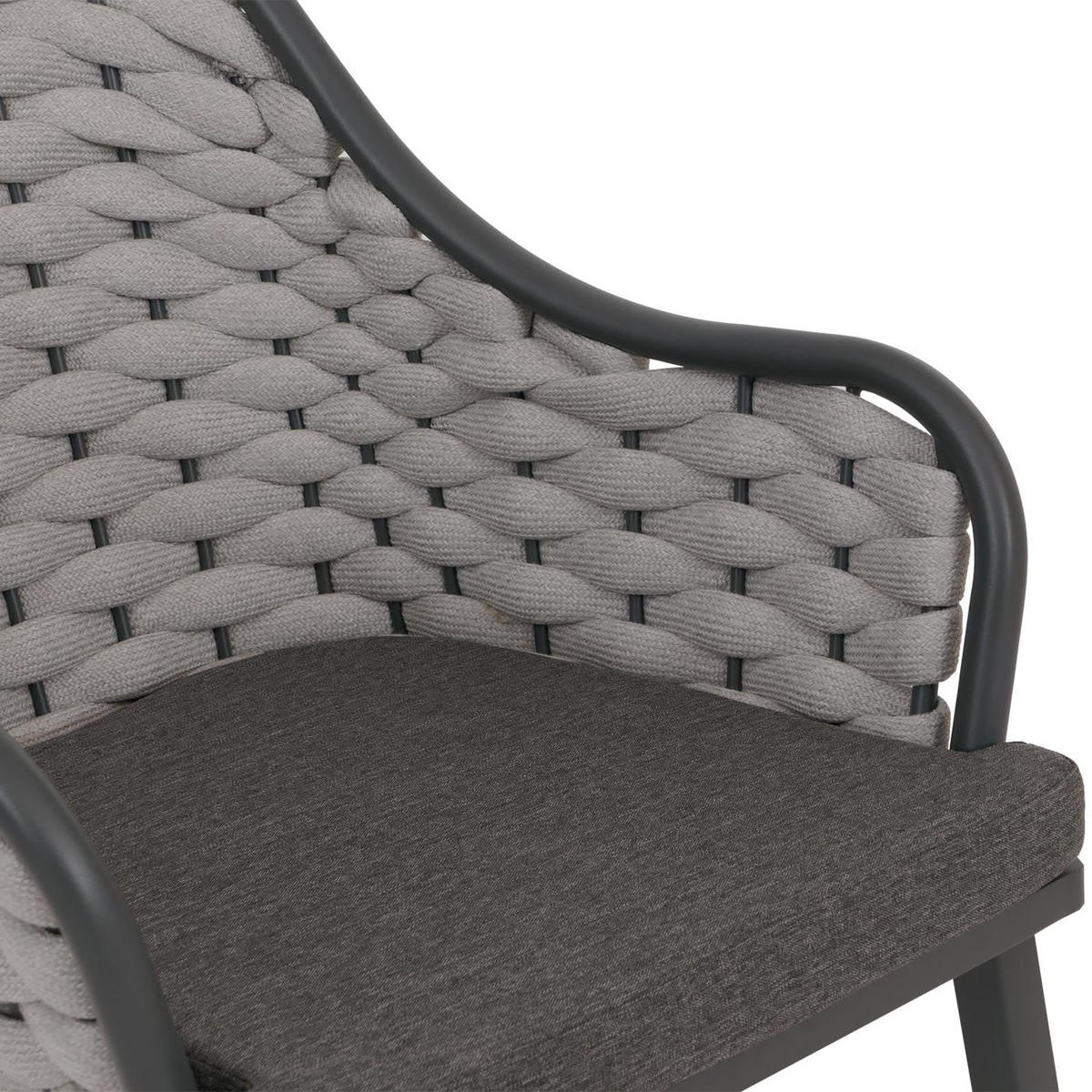 GARTENSTUHL 2er-Set aus Aluminium HxBxT 84x59x63cm Sitzhöhe 46cm Olefin (200 g/m²) Seilgeflecht Rope Hellgrau Kissen Dunkelgrau - Hellgrau, Metall (59/84/63cm) - PROREGAL