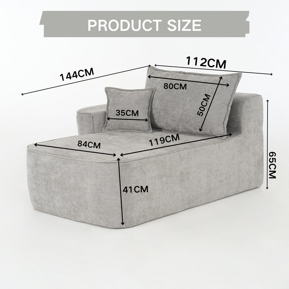 CHAISE LONGUE premium chenille relaxliege montagefrei - Hellgrau, Textil (144/65/112cm) - Urban Meuble