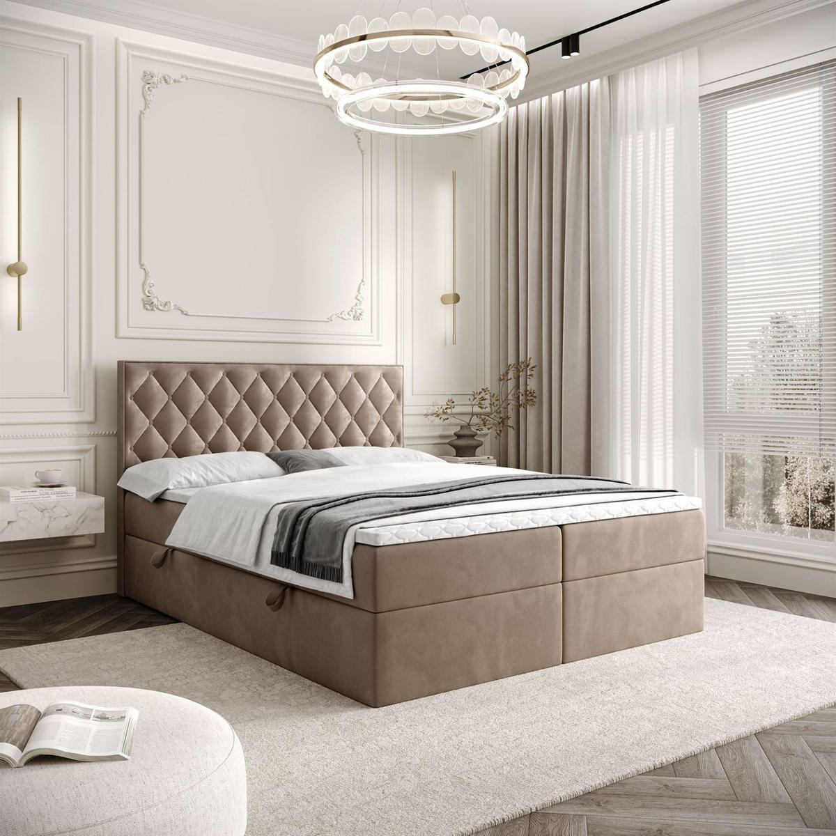 BOXSPRINGBETT INEZ mit Bettkasten mit Topper 140x200 cm Royal Velvet 176 - Beige, Textil - Lookway