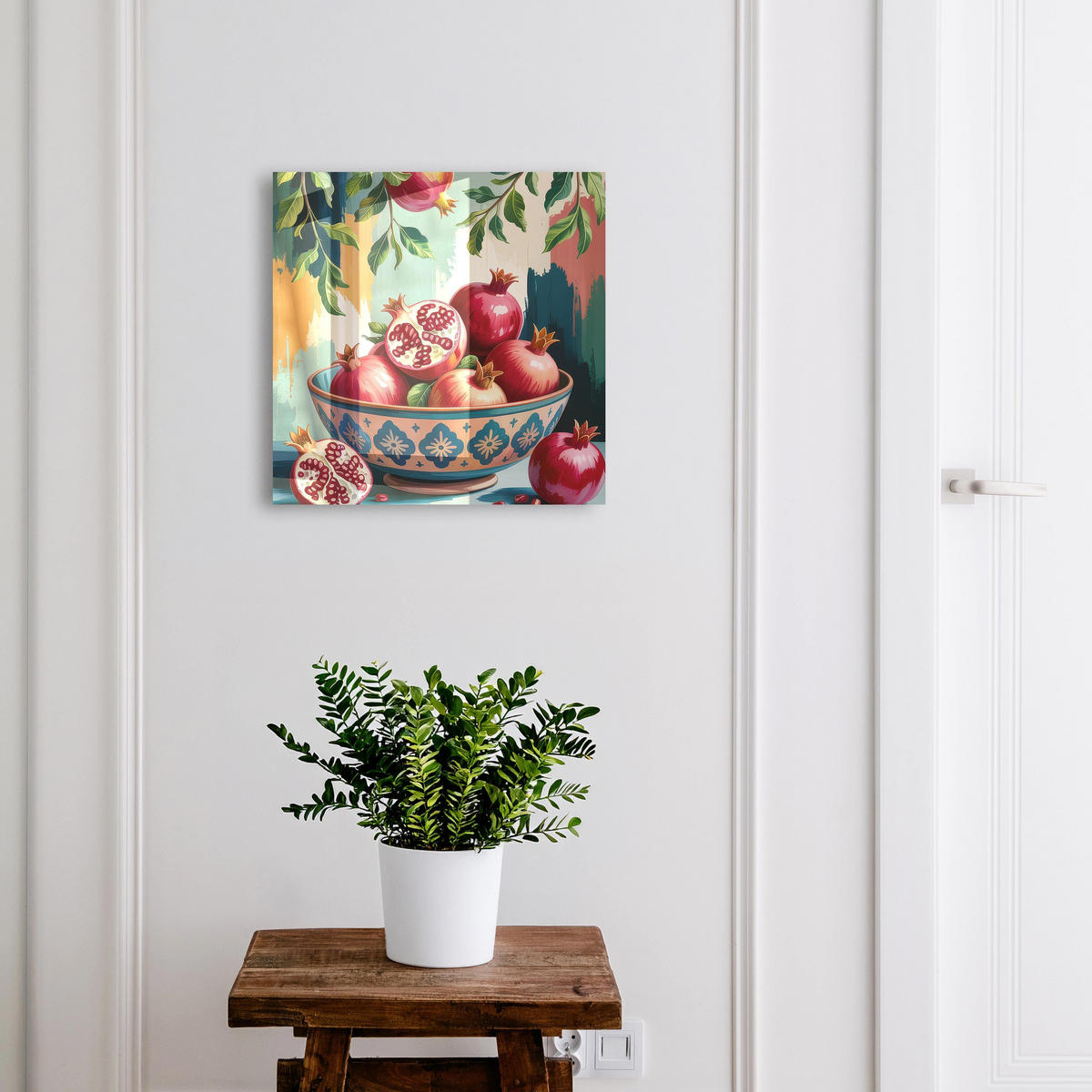 SCHLÜSSELBOX Weiß 30x30 cm – Türöffnung nach rechts - Fruchtmotiv - Rot, Metall (30/30/5cm) - TULUP