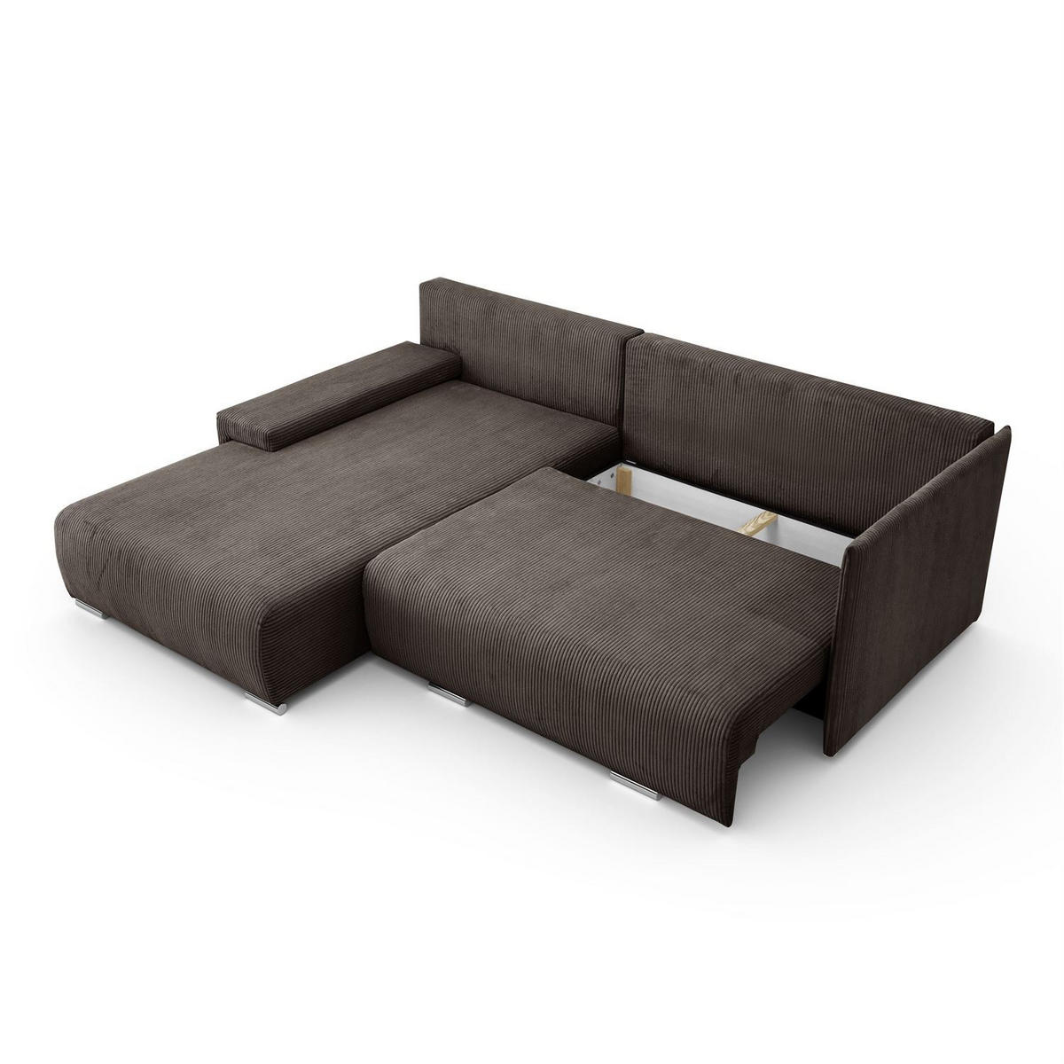 ECKSOFA LAVIO L mit Schlaffunktion und Bettzeugkasten Linke - Graubraun, Textil (246/188cm) - Lookway