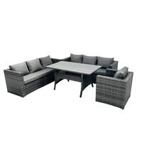 LOUNGEGARNITUR mit Hocker Polyrattan Dunkelgrau 7-Sitzer - Dunkelgrau/Grau, Glas/Kunststoff - Fimous
