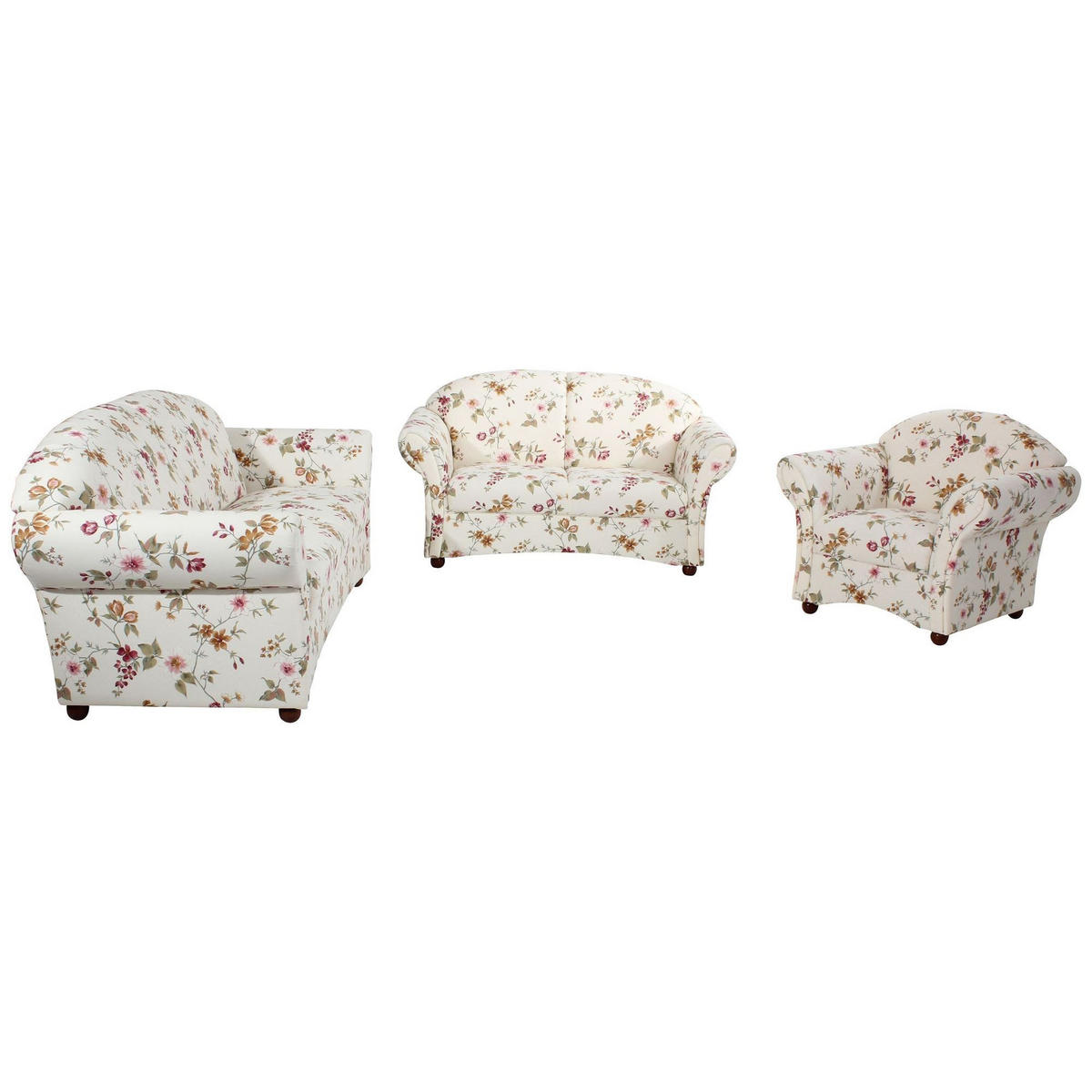 SOFA Landhaus 2,5-Sitzer Kama Bezug Flachgewebe Blumenmuster 2 - Rot/Weiß, Kunststoff (202/85/81cm) - 58aufmkessel