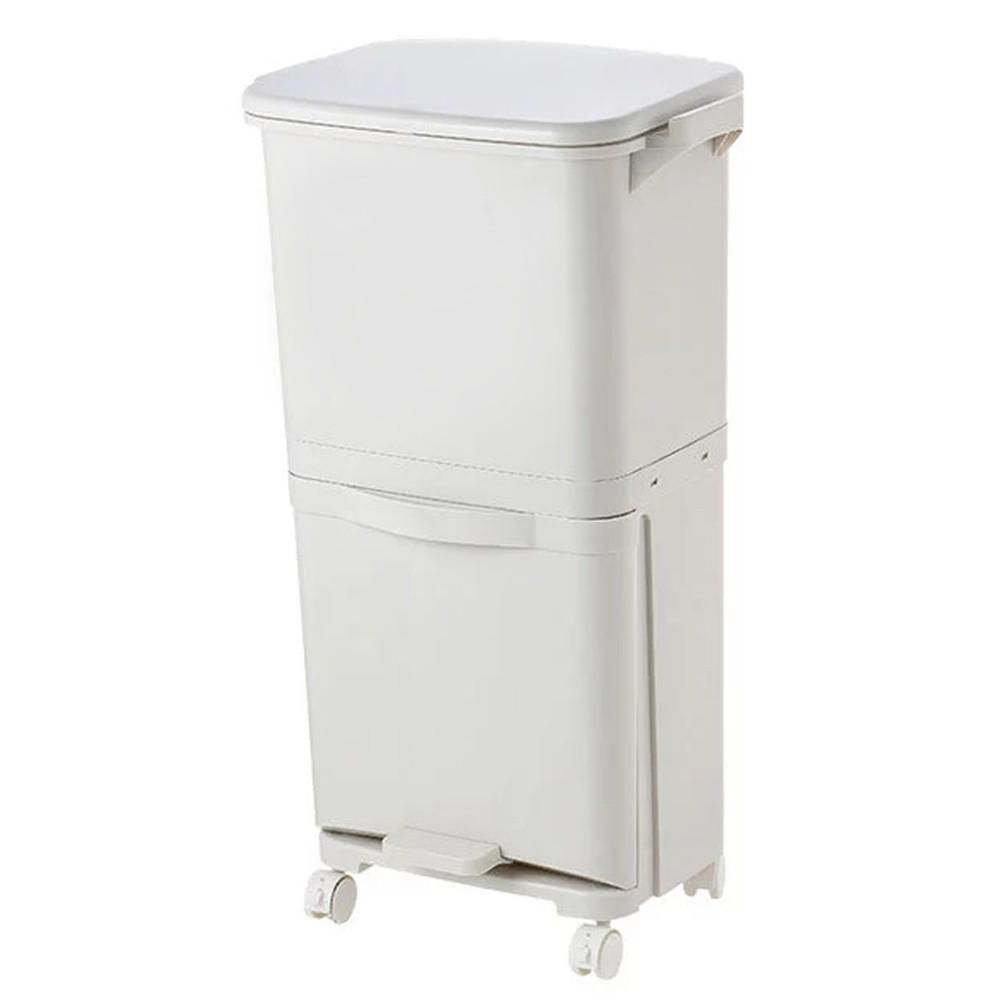 MÜLLEIMER 38L Mülltrennung 2-Stufig Rollen Kunststoff Weiß - Weiß, Kunststoff (42/73/28.2cm) - Livingandhome