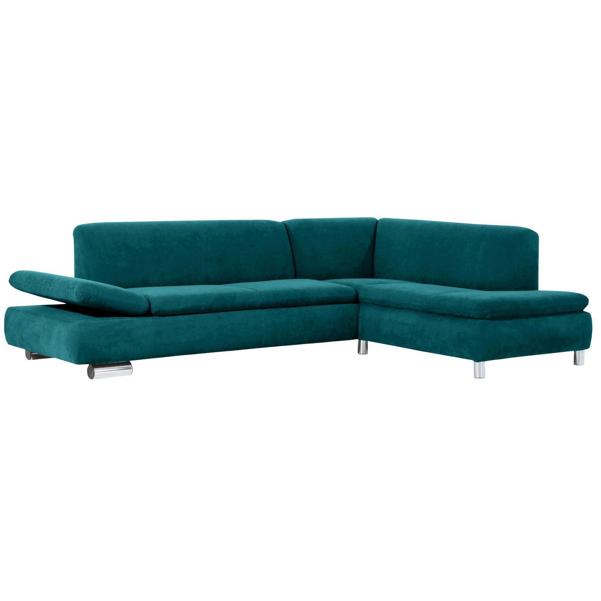 ECKSOFA mit Ottomane rechts Kaye Bezug Veloursstoff Metallfuß verchromt / petrol - Blau, Kunststoff (270/190cm) - 58aufmkessel