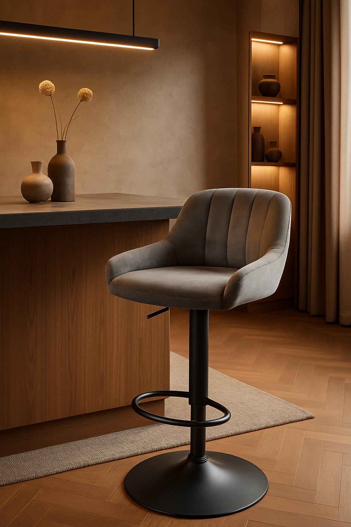 BARHOCKER 2er Set Milos Samt B dunkelgrau - Schwarz/Grau, Textil/Metall (47/106/48cm) - TPFLiving
