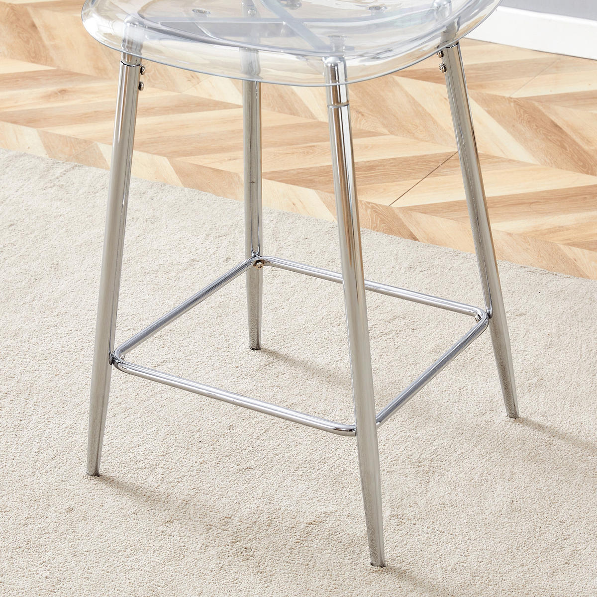 BARHOCKER 4er-Set Silber Transparent mit Metallgestell und Fußstütze - Silberfarben, Kunststoff (51/102/45cm) - PANGIVO
