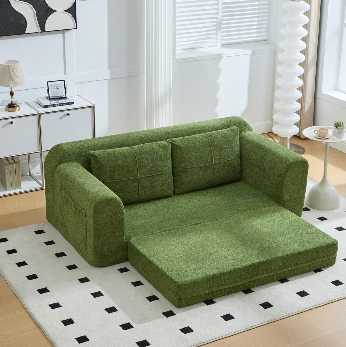 SCHLAFSOFA 179/95/79 cm 2-in-1 klappbar aus Stoff mit Armlehnen, Armeegrün - Grün, Textil (178/61.5/96cm) - Redom