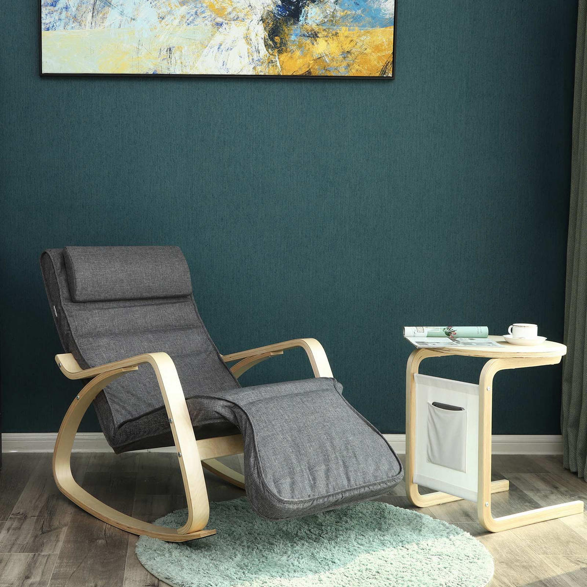 SCHAUKELSTUHL RELAXSTUHL MIT FUSSSTÜTZE - Grau, Holzwerkstoff (125/91/67cm) - Hansiro