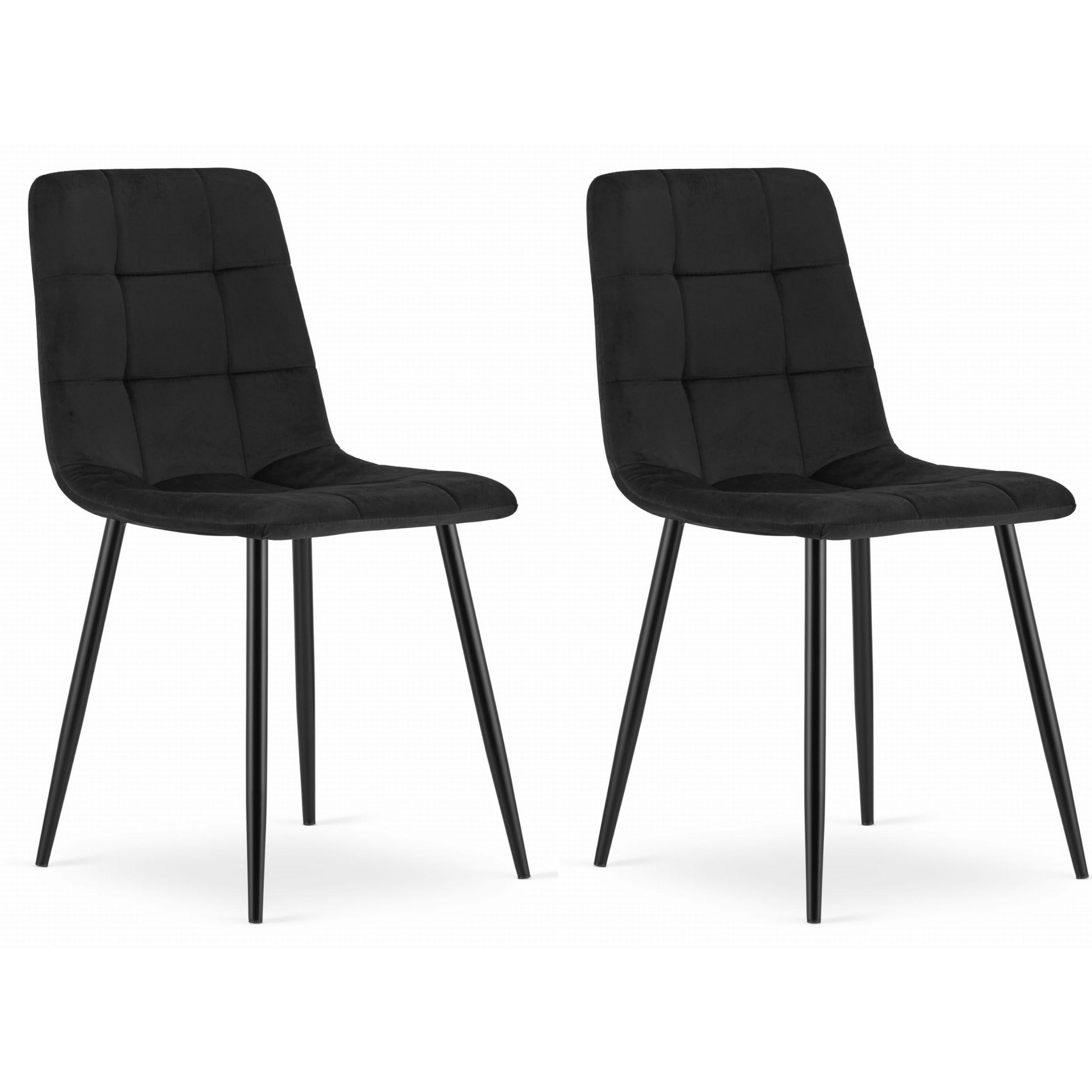 STUHL CETARA 2-er Set, Schwarz, mit Samtstoff gepolstert - Schwarz, Textil/Metall (45/87/51cm) - Komodee