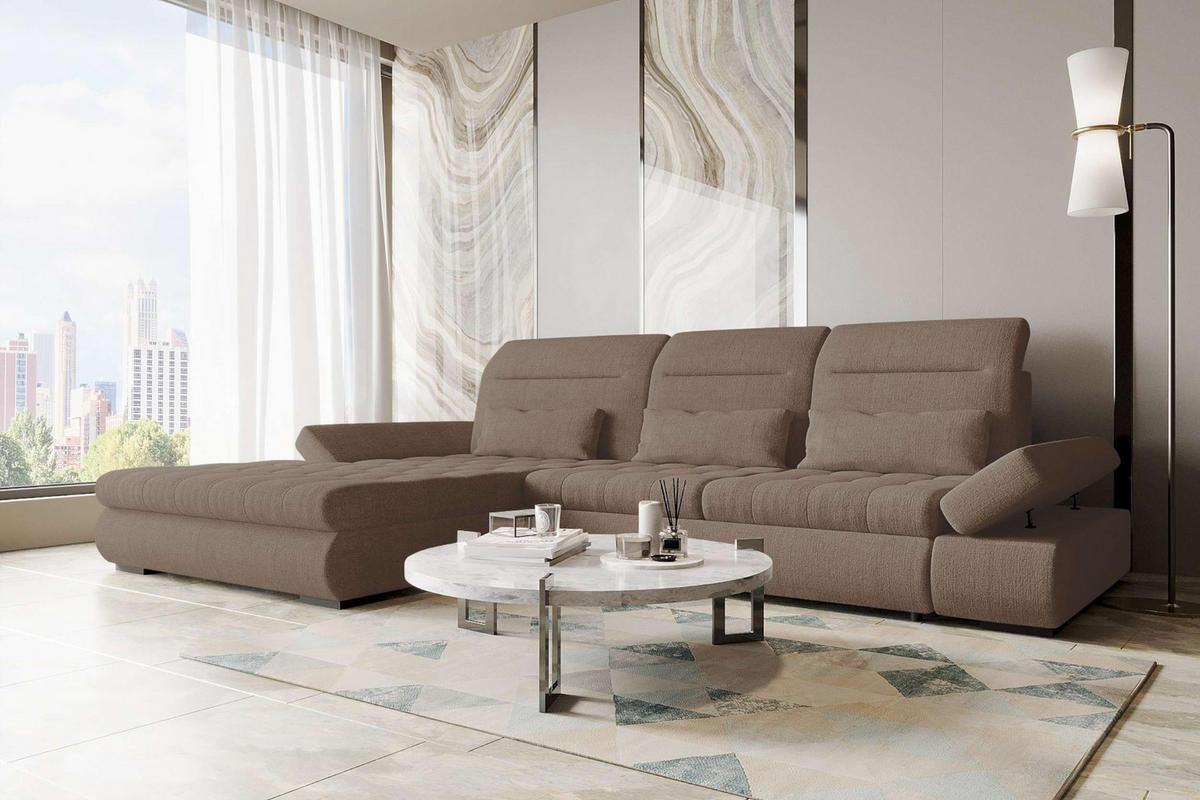 ECKSOFA Toscana Plus Velours inkl. Schlaffunktion - Sandfarben, Textil (179/300cm) - 99rooms