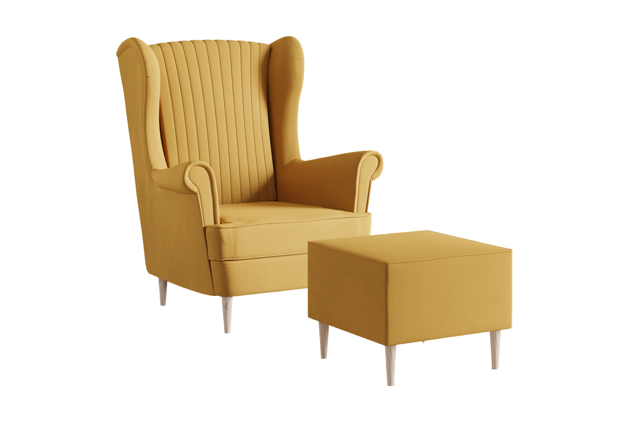 OHRENSESSEL - Sessel Comfy mit Hocker - Gelb - Gelb, Holzwerkstoff (83/103/95cm) - Möblo