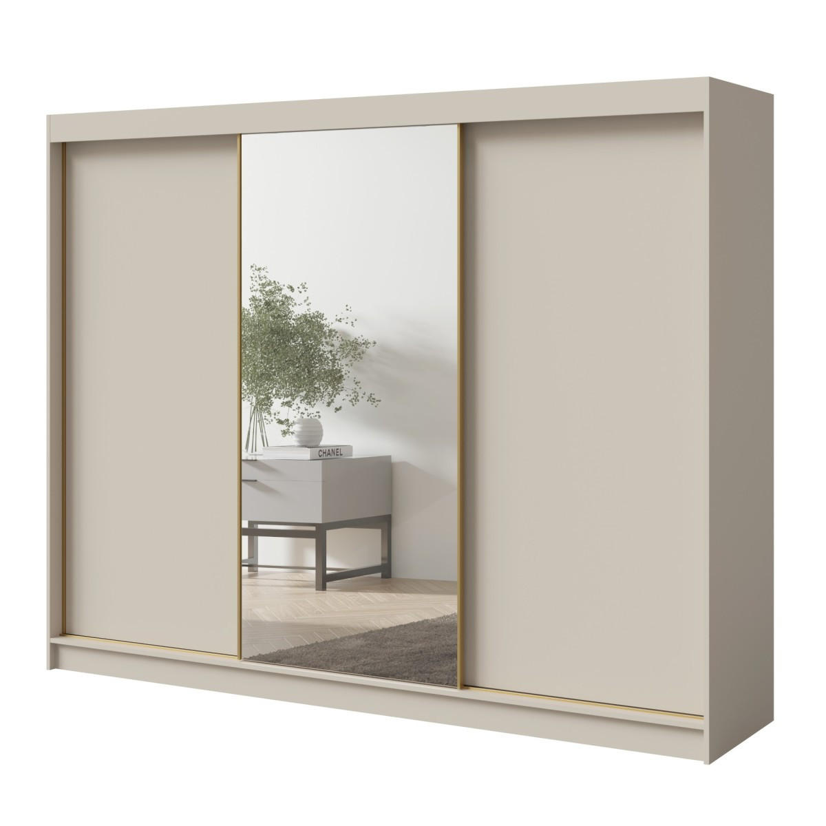 SCHWEBETÜRENSCHRANK mit Spiegel Fiore 3D1L 250 Kaschmir/Gold - Kaschmir/Goldfarben, Holzwerkstoff/Metall (250/200/60cm) - mzm24