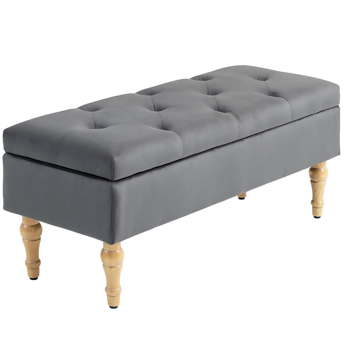 TRUHENBANK DE-16394 mit Klappdeckel und Knopfheftung Dunkelgrau - Dunkelgrau, Textil (102/41/38cm) - ComfortXL