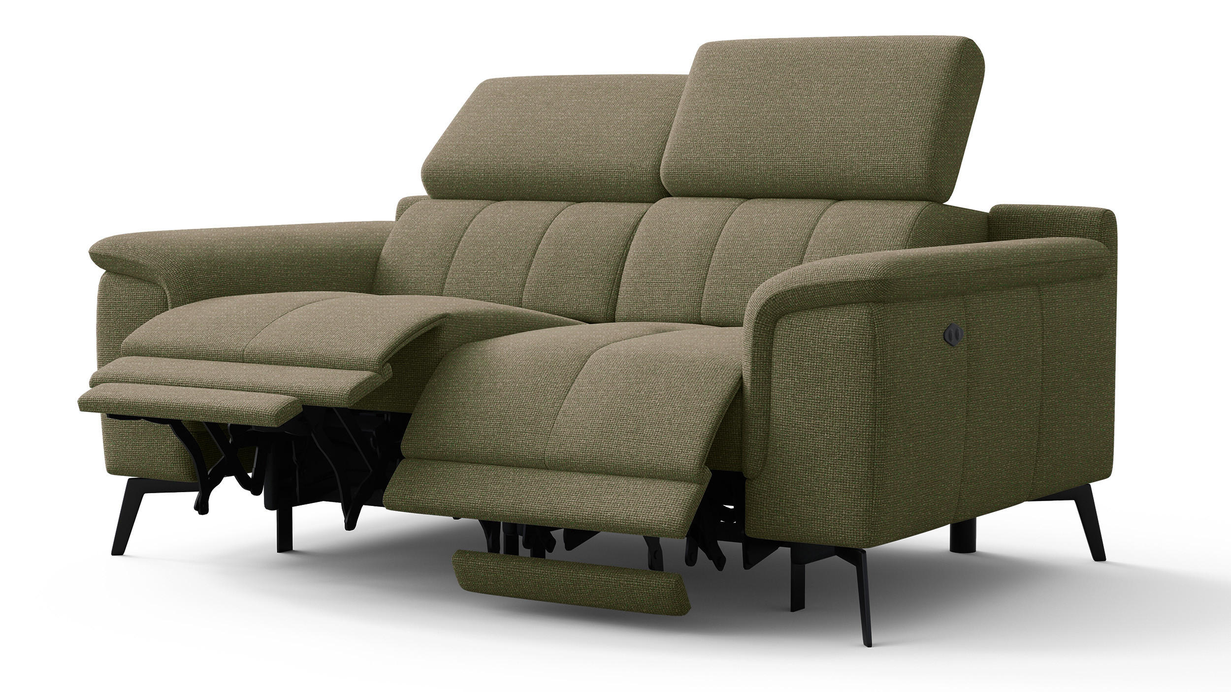 RELAXSOFA FIERO 2-Sitzer mit 2 Relaxfunktionen, olivgrün - Schwarz/Olivgrün, Holzwerkstoff/Textil (170/82/103cm) - Courtois Laville