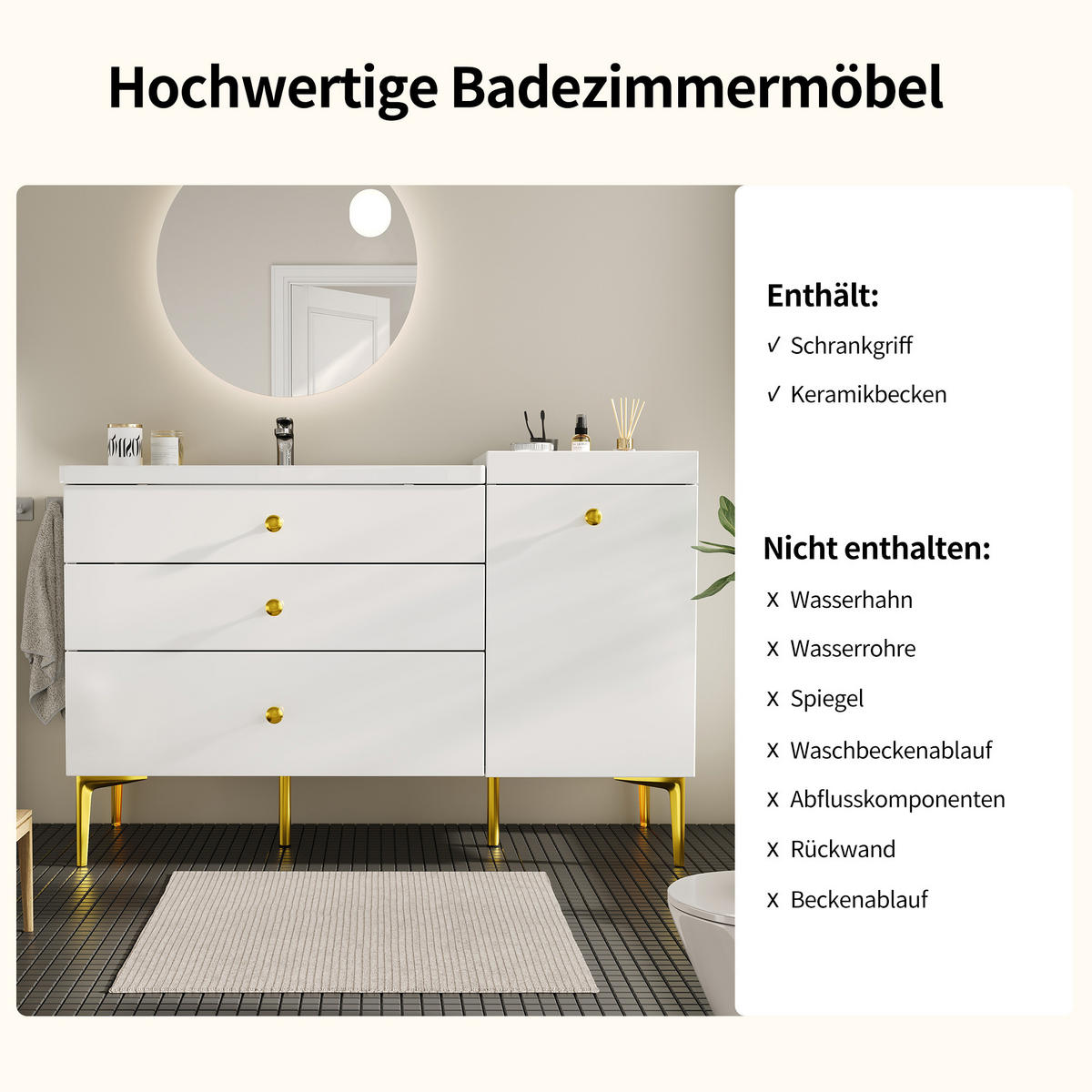 WASCHTISCH Weiß 120/47.5/80 cm - Weiß, Holz (120/80/47.5cm) - PANGIVO