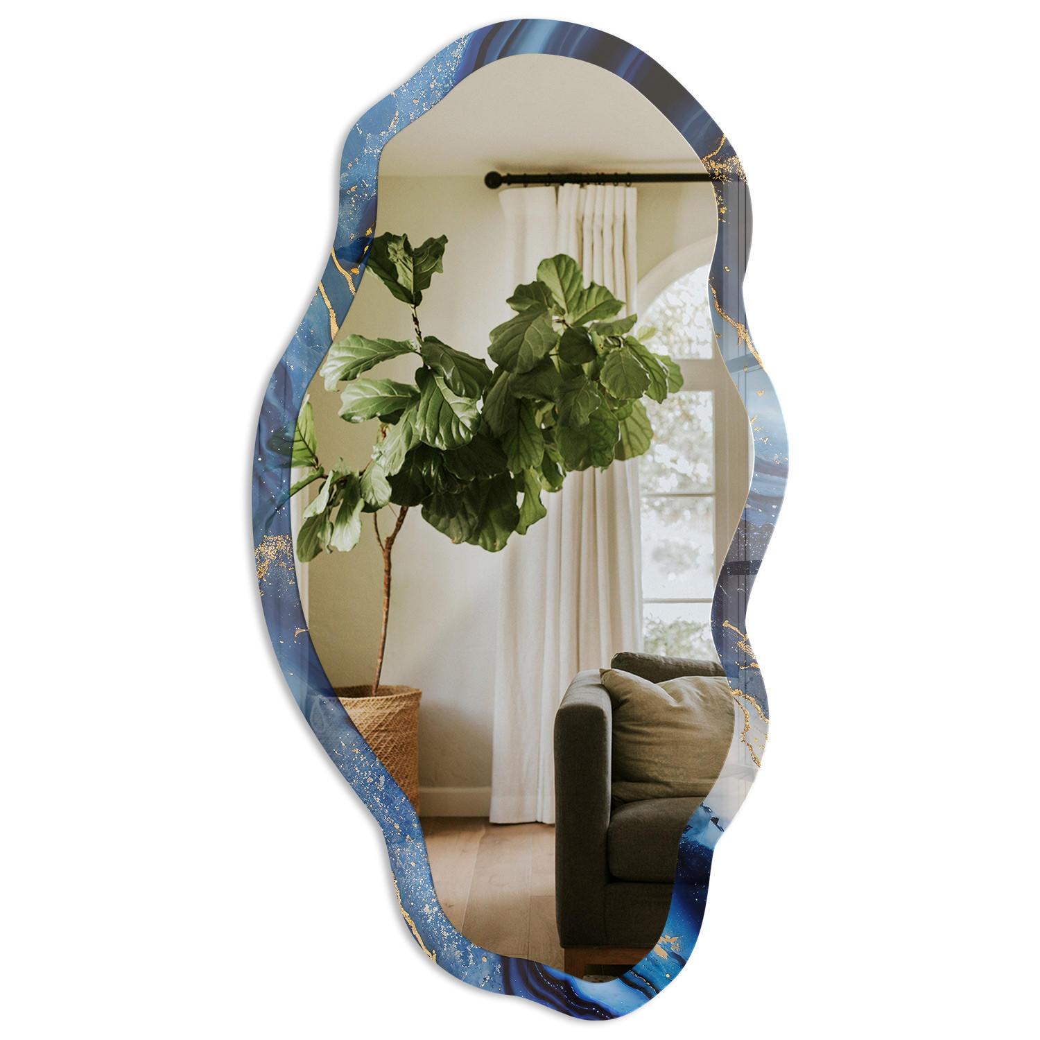 SPIEGEL 90x45 cm asymmetrisch mit Druck - Abstrakter Marmor - Transparent, Glas (45/90/0.4cm) - TULUP