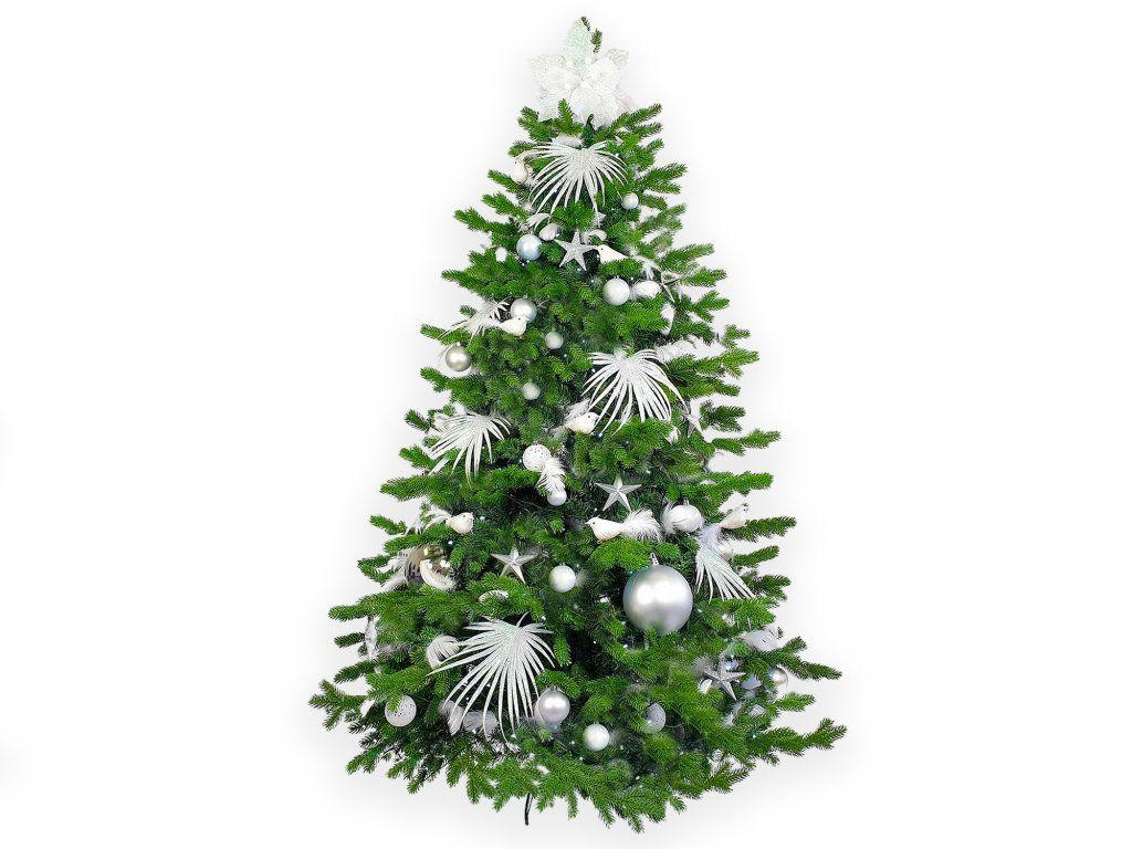 WEIHNACHTSBAUM künstlicher 360 cm – POLAR WEISS II, geschmückt mit 200-teiligem Weihnachtsbaumschmuck, inkl. Ständer - Silberfarben/Weiß, Kunststoff/Metall (218/360cm) - LAALU